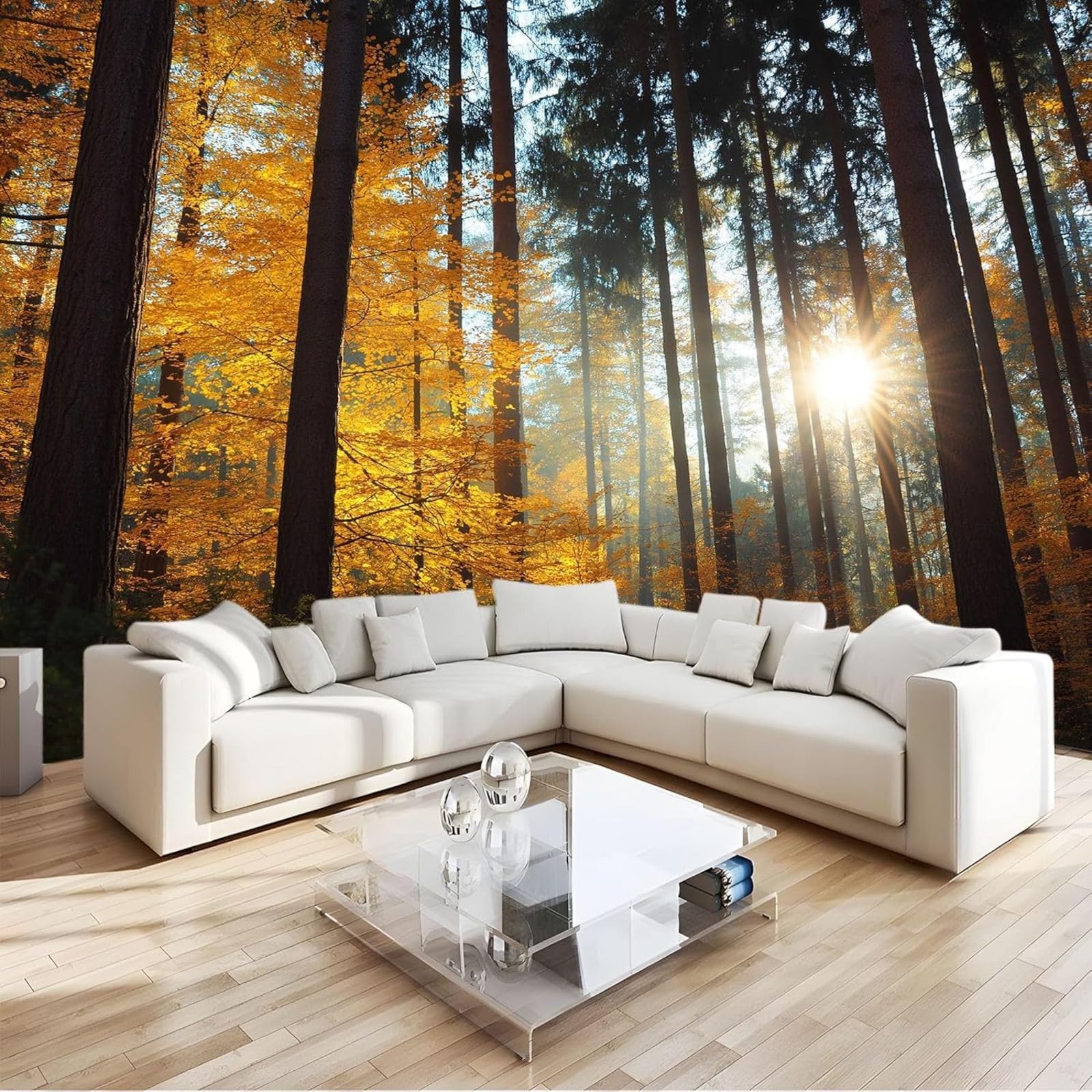 kfjhgbdshhj Wallpaper Autumn Forest Leaves Photo Wallpaper Wall Decor Decoration Study Room Living Room Restaurant Cafe Decor, Yellow, 200cm x 140cm