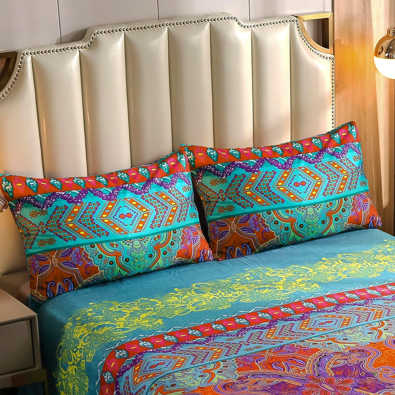 Set Biancheria Da Letto Bohémien King Size - Copripiumino In Microfibra, 3 Pezzi, Stile Sudoccidentale - Lussuoso E Morbido - Foto 6