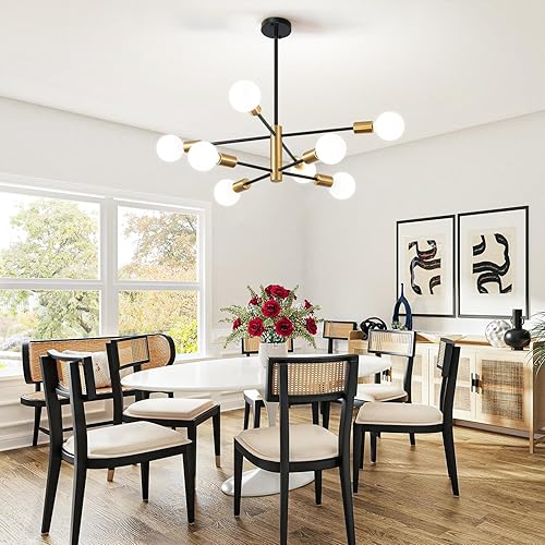 Miniatura 7 de Candelabros Sputnik modernos con 8 lámparas doradas y negras, iluminación colgante contemporánea ajustable para colgar en el techo para salas de
