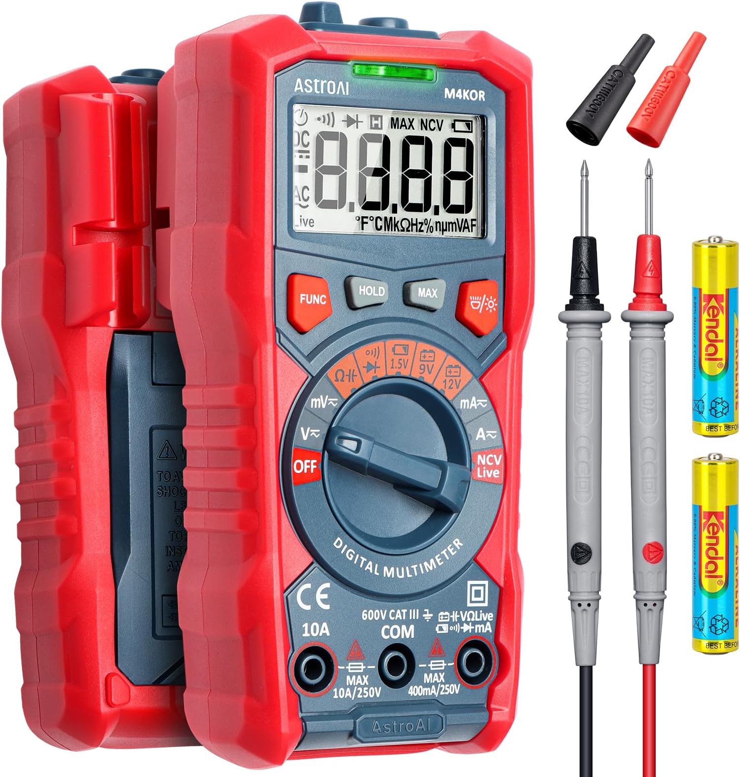 Multimeter Tester, TRMS 4000 Counts Volt Meter Auto-Ranging Ohmmeter Digital 1.5v/9v/12v Battery Voltage Tester Measure Voltage Current Resistance Diodes Continuity Capacitance with NCV