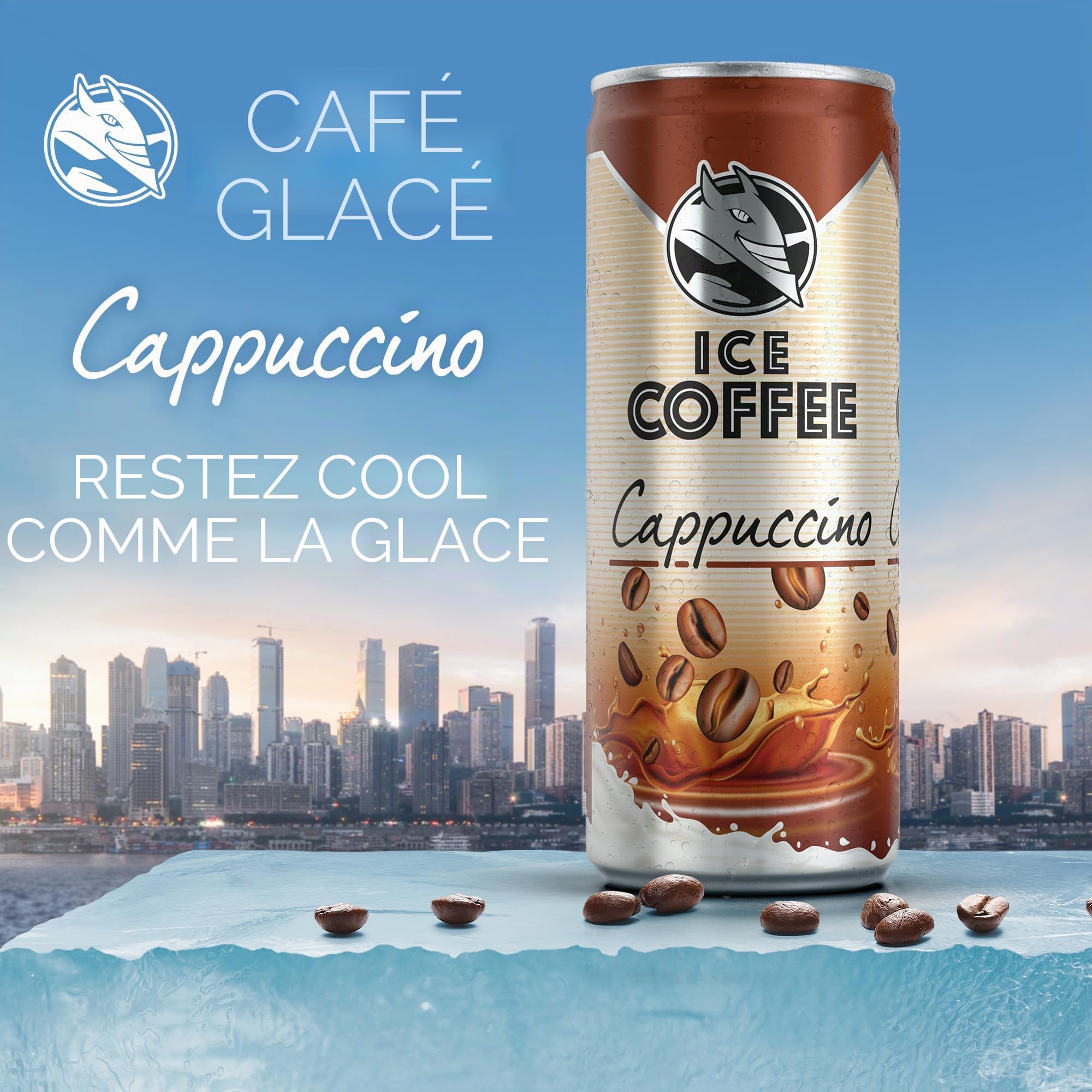 HELL Ice Coffee Cappuccino | Lot de 24 boîtes de 250 ml | 40 mg/100 ml de caféine | Contient des extraits de café Arabica & Robusta | 75 % de lait UHT | Prêt à boire
