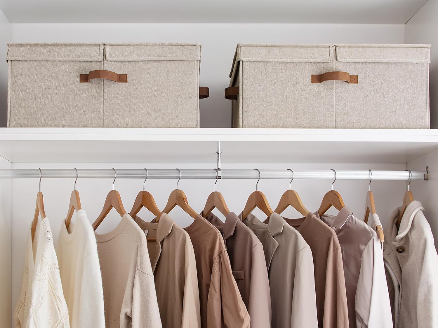 StorageWorks Extra Large Storage Bins with Lids, 55L Decorative Organizer with Divider Board, Fabric Boxes with Handles, Mixing of Brown & Beige, 2-Pack