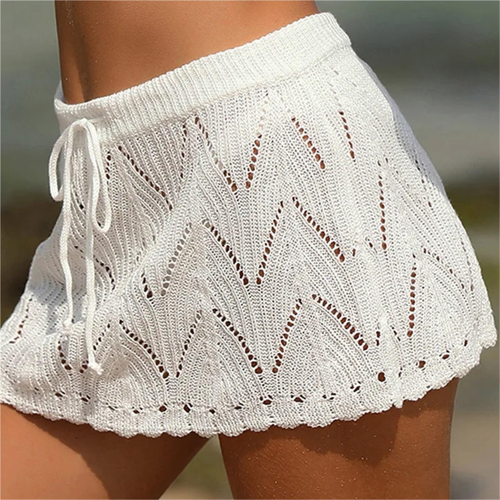 Damen Strand Bikini Cover Up Röcke Sommer Häkeln Kordelzug Hohe Taille Strickröcke Beachwear for Meer Für Urlaub