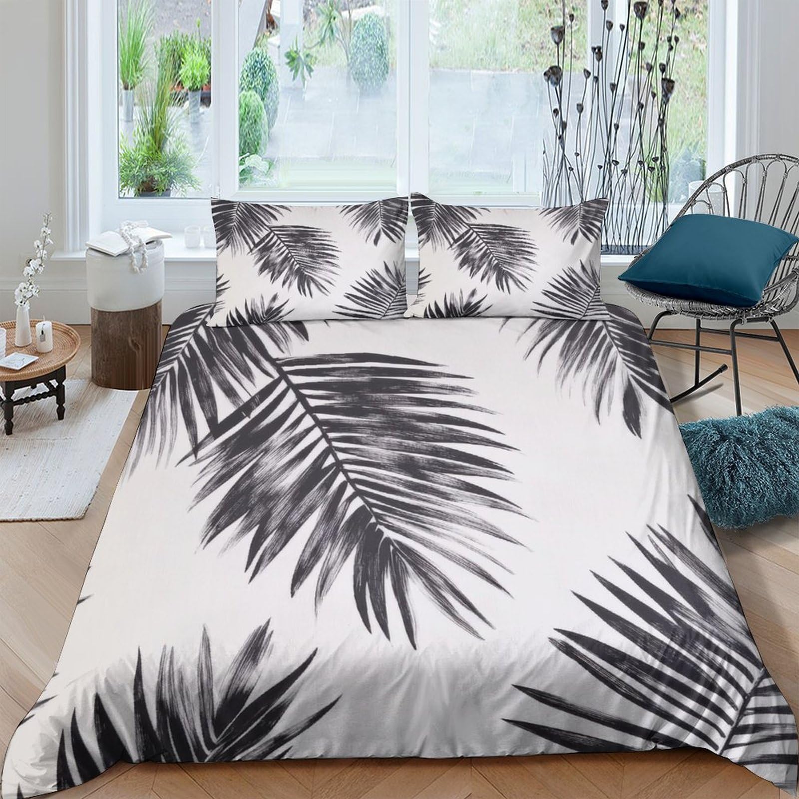 Ctjqhvkz Style-2 3D Printed Palm Leaf Fitted Sheet Microfiber Soft Breathable Monochrome Tropical Bed Cover For Bedroom Home Decor Single（135X200cm）