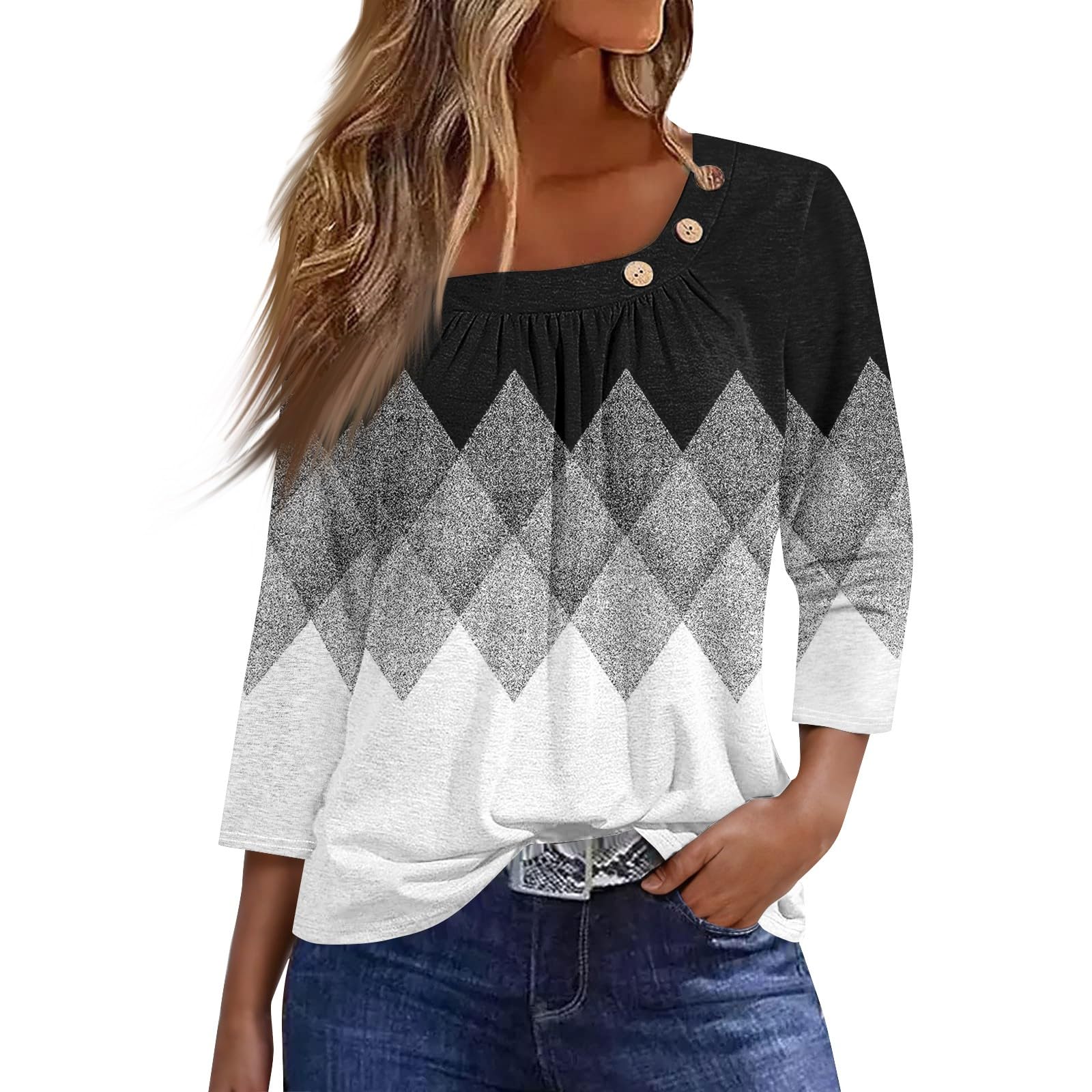 SCBFDI Ropa De Mujer, Camiseta Mujer Verano Manga De Siete Puntos Tops Moda Sportiva Cuello Redondo a Rayas Blusas Ligero Volante, Camisa Mujer Elegante