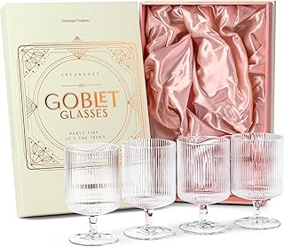 GLASSIQUE CADEAU Vintage Art Deco Ribbed Goblet Cocktail Glasses with St...
