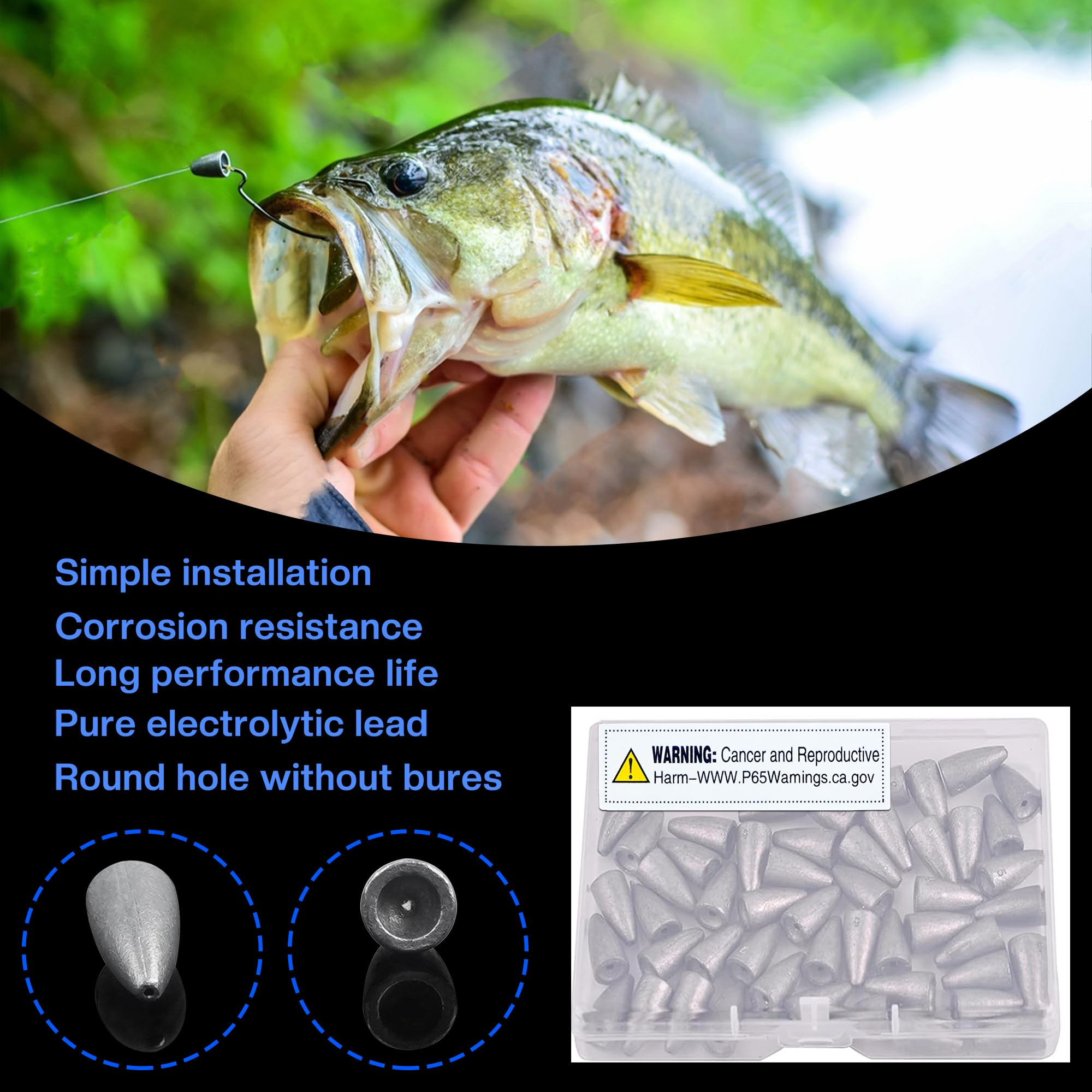 Bullet Weight Fishing Sinker Slip Weight Worm Sinker for Texas Carolina Rig