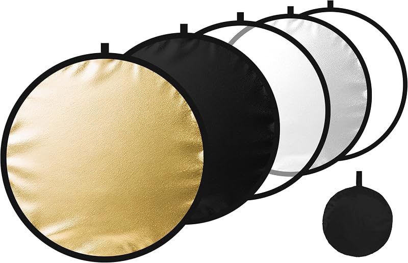 24/32/43/52in Reflector Photography,5 in 1 Light Diffuser with Panel &Bag Light Reflectors for Photography, Ideal for Content Creator Essentials&Photographer in Silver,Gold,White and Black
