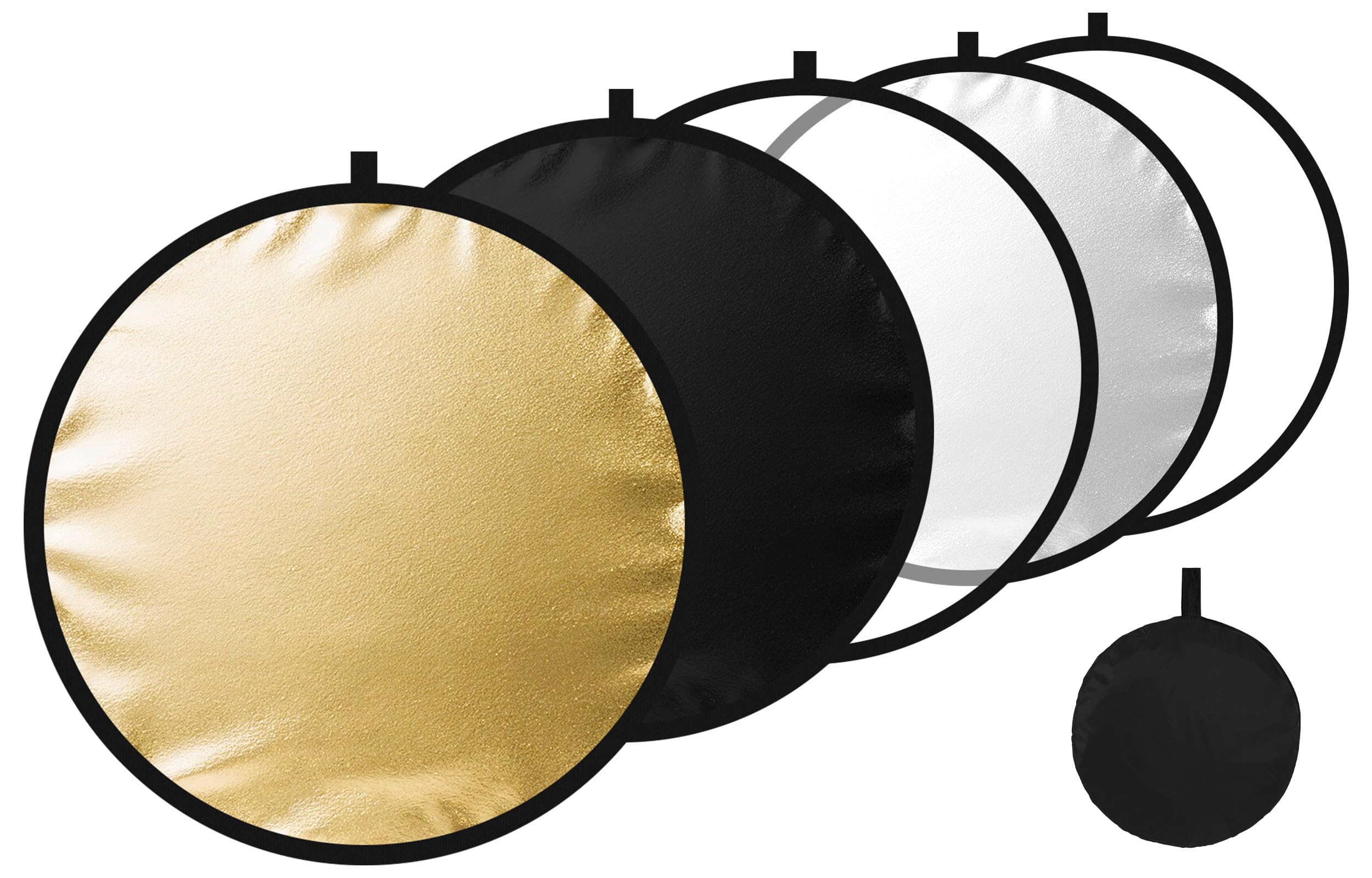 24/32/43/52in Photography Reflector, 5 in 1 Light Diffuser with Panel&Bag, Light Reflectors for Photography, Ideal for Content Creator Essentials&Photographer in Silver,Gold,White and Black