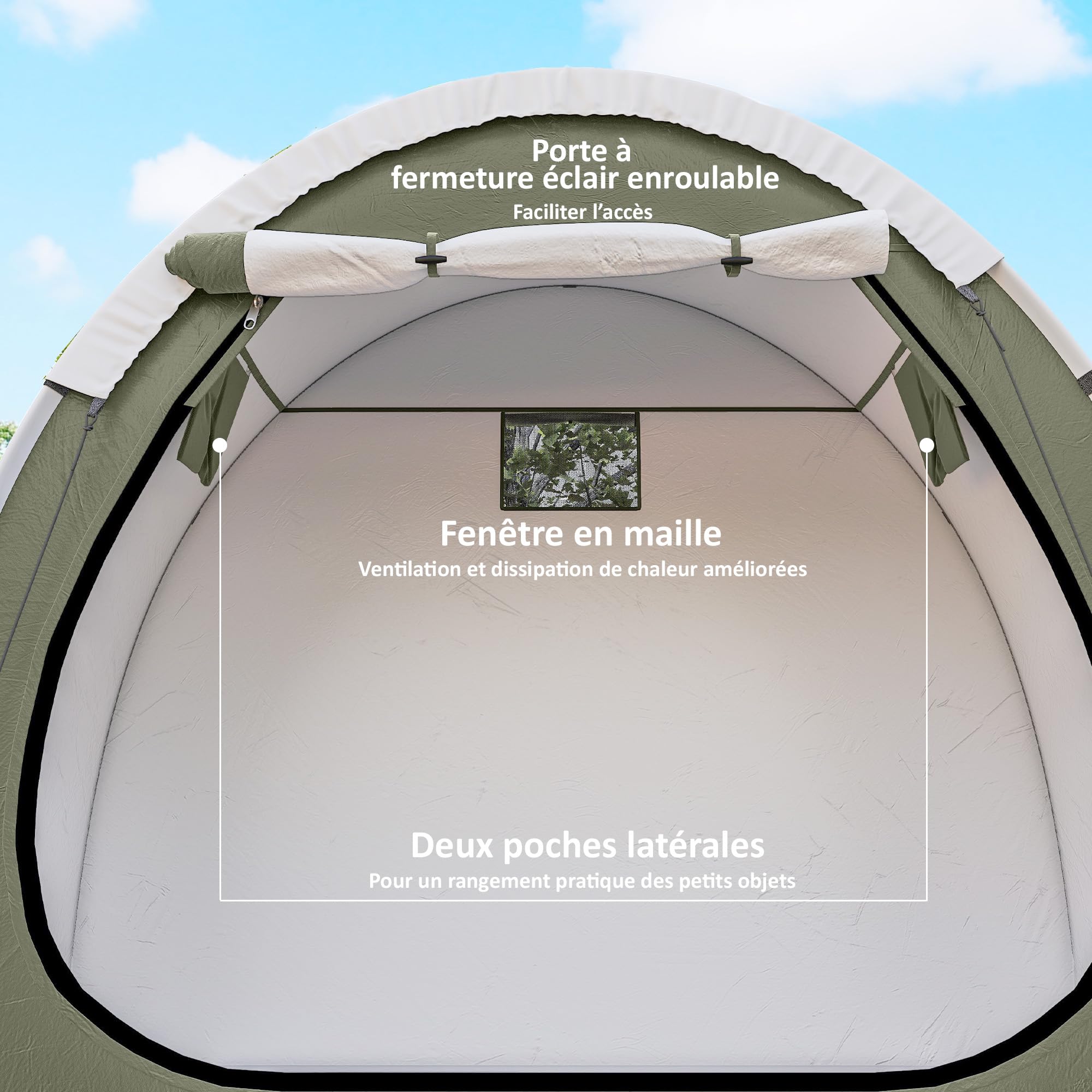 Outsunny Tente à Vélo Abri de Vélo Portable Housse de Vélo d'Extérieur pour 2 Vélos Imperméable avec Poche, Sac Transport, Tissu Oxford 210D, pour Vélos, Motos, Vert