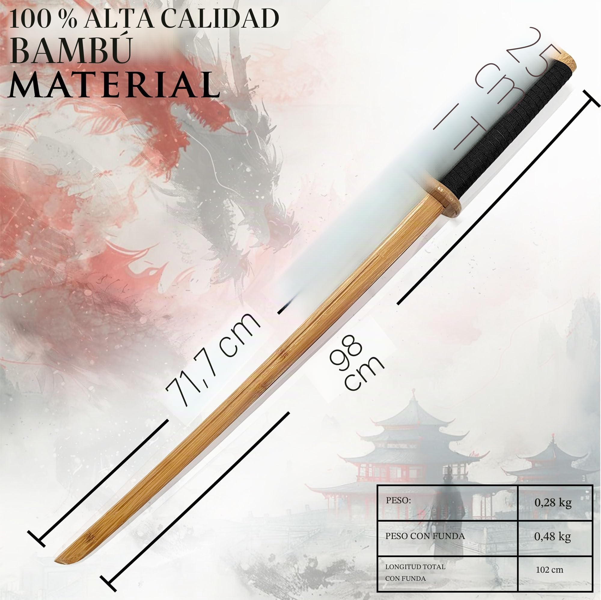 Bokken de madera Shinai Katana Wakizashi Tanto Kendo espada entrenamiento samurái