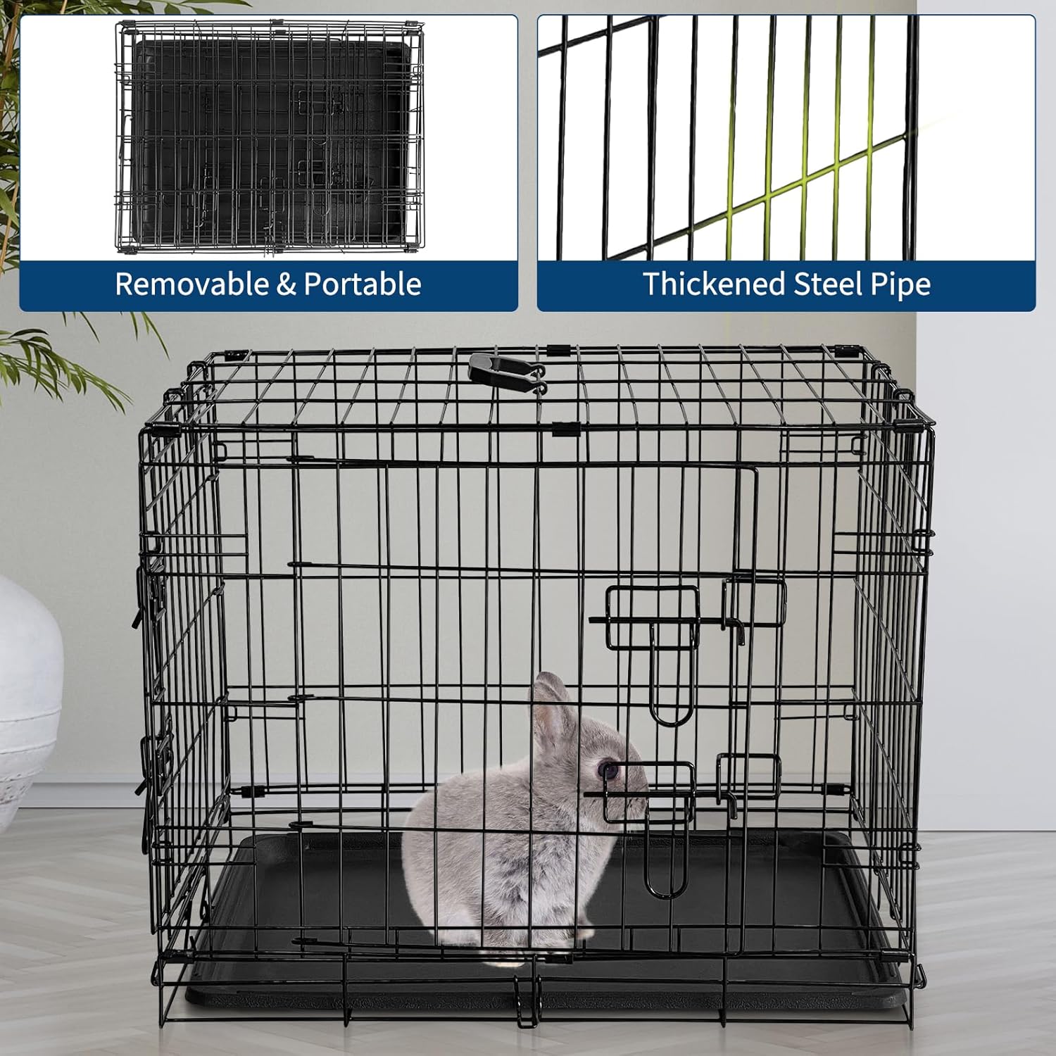 GarveeLife Rabbit Cage, Portable Rabbit Carriers with Slide Out Tray, Top & Front Door, Folding Small Critter Carriers Cage for Bunny, Ferret, Chinchilla, Cat, Rat (24Inch)