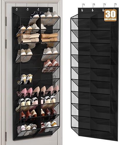 MISSLO 30 pares de organizadores de zapatos sobre la puerta de malla transpirable para colgar zapatos para almacenamiento en armario con bolsillos