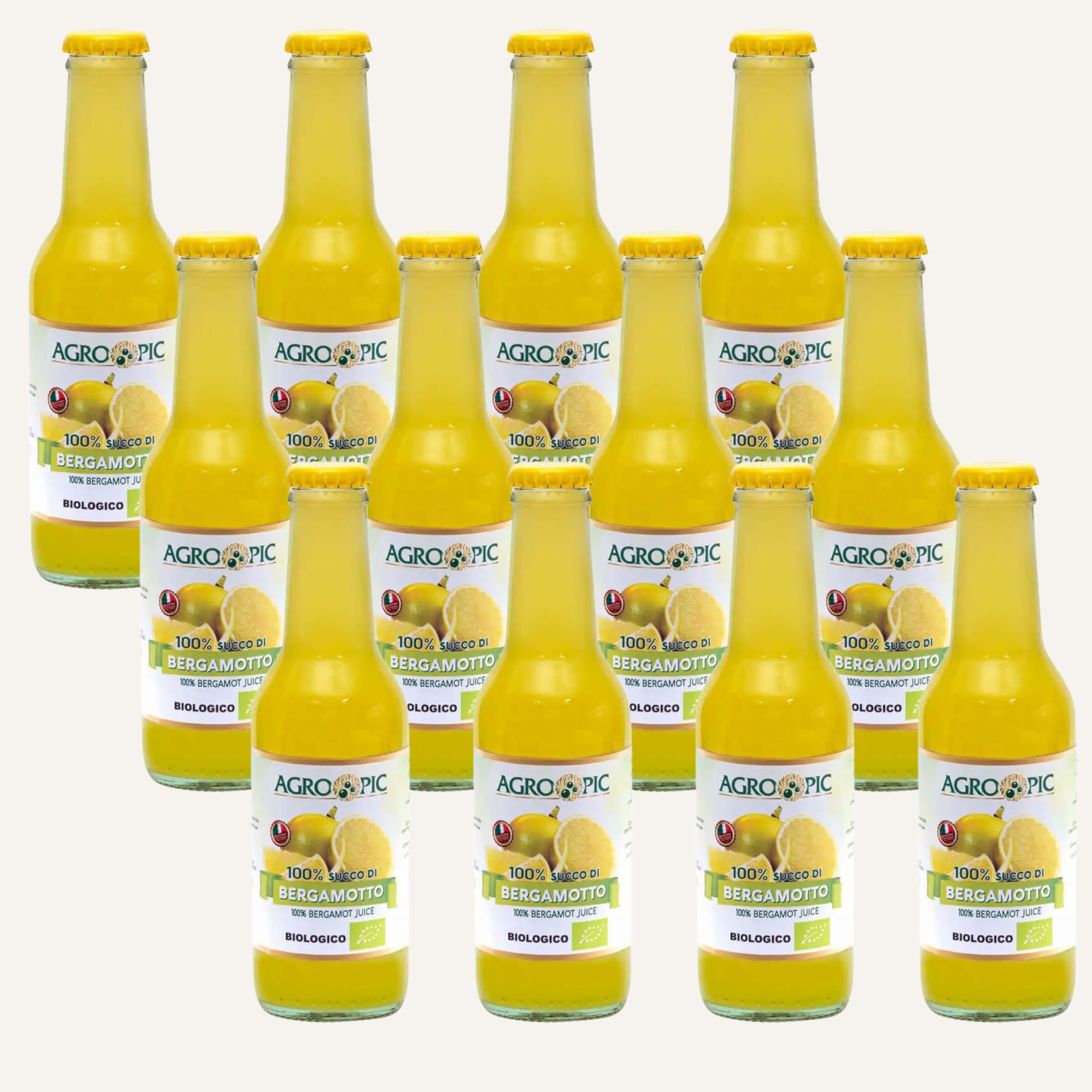 Agropic Succo di Bergamotto Puro Bio, 200 ml, Bergamotto Succo Puro Biologico, 12 bottiglie, Senza Zuccheri Aggiunti e Conservanti, Realizzato in Calabria