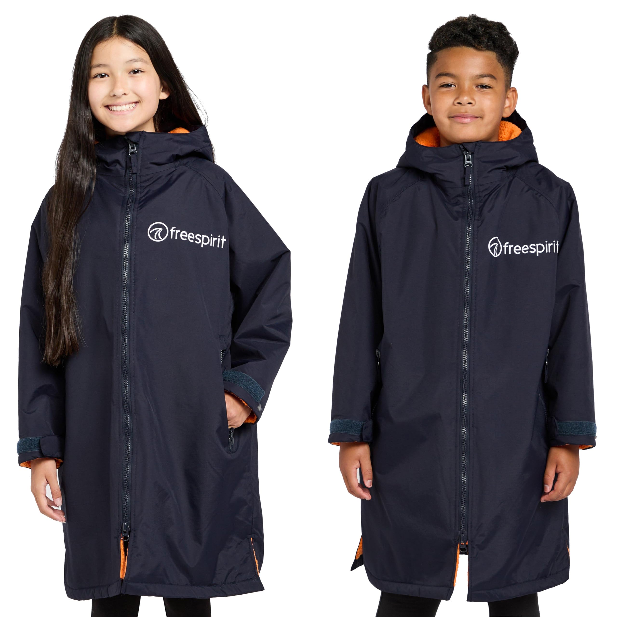 Freespirit Navy Kids' Aquarobe Pro With Hood, Deep-Pile Fleece Lining & 2 Zipped Pockets, Waterproof, Long-Length & Oversized Drying Robe (Uk, Age, 6 Years, 7 Years, Regular, )
