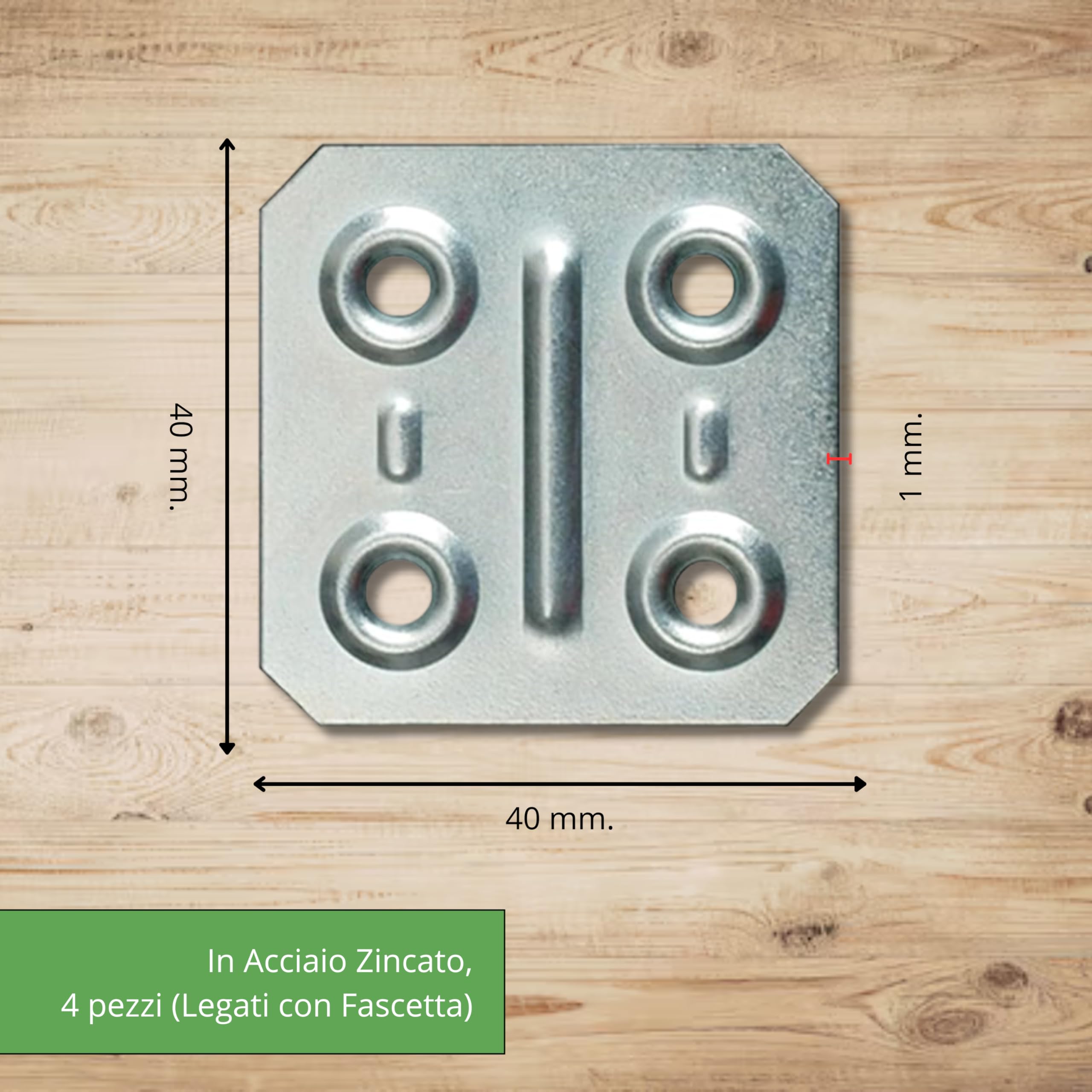Piastra di Giunzione Quadra (40 x 40 x 1) Piastra di Fissaggio, Connettore per Legno, Lastrina di Giunzione Piatta, Piastra di Montaggio, in Acciaio Zincato, 4 Pezzi