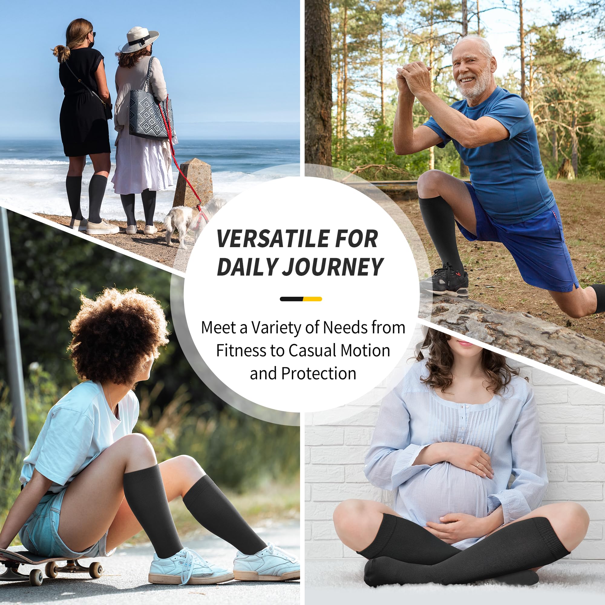 CAMBIVO Kompressionsstrümpfe Damen Herren 8 Paar, Stützstrümpfe, Kompressionssocken 8-15 mmHg, Compression Socks für Sport, Arbeit, Flug, Reise, Schwangerschaft, Erholung, Alltag