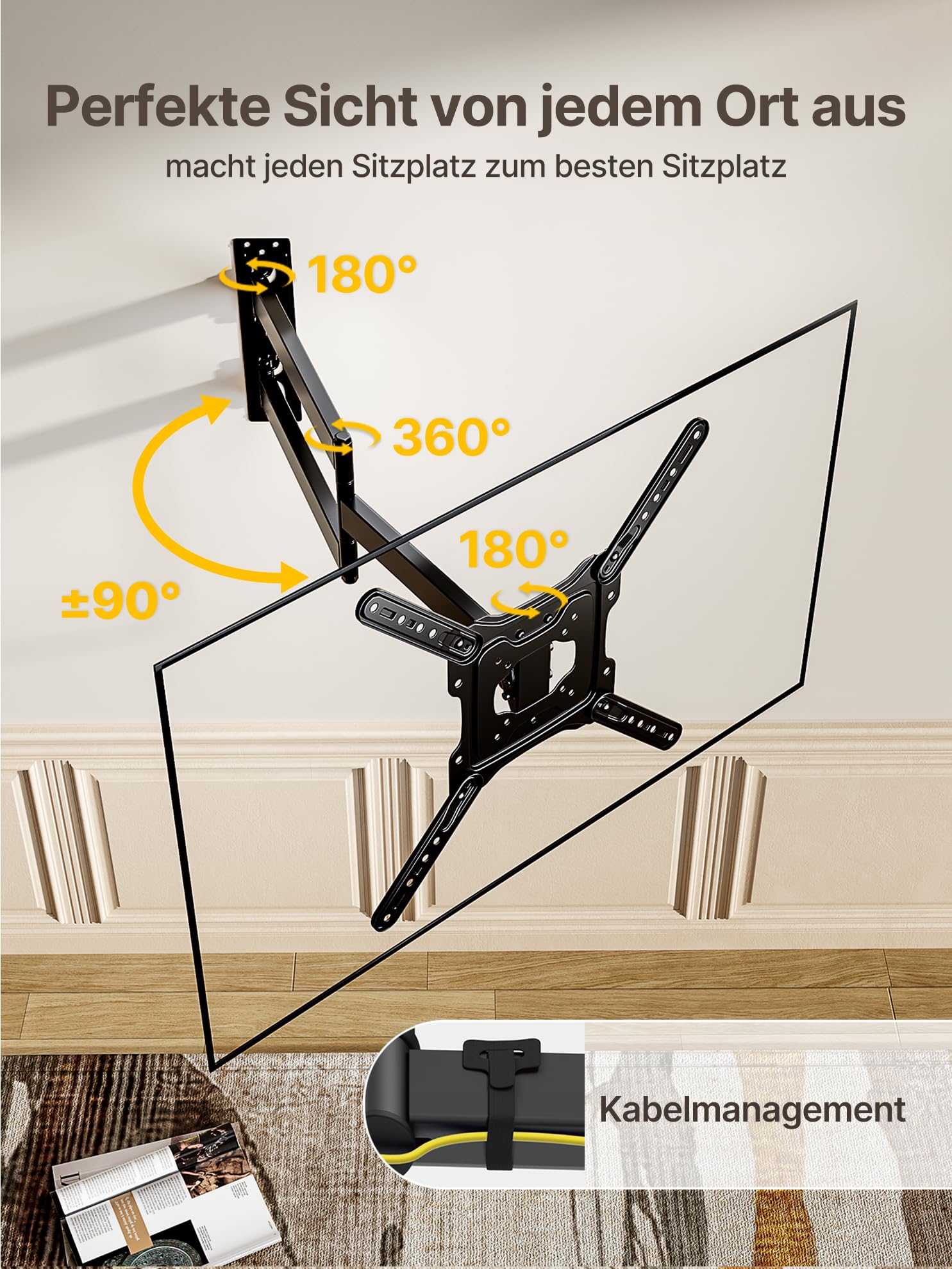 monTEK Langarm TV Wandhalterung für 23-65 Zoll bis 35kg, Max VESA 400x400 | 728 mm Auszug, Schwenkbar & Neigbar, In alle Richtungen Verstellbar, Solide TV-halterung, 3-Fache Tragkraft, Einfache Montage