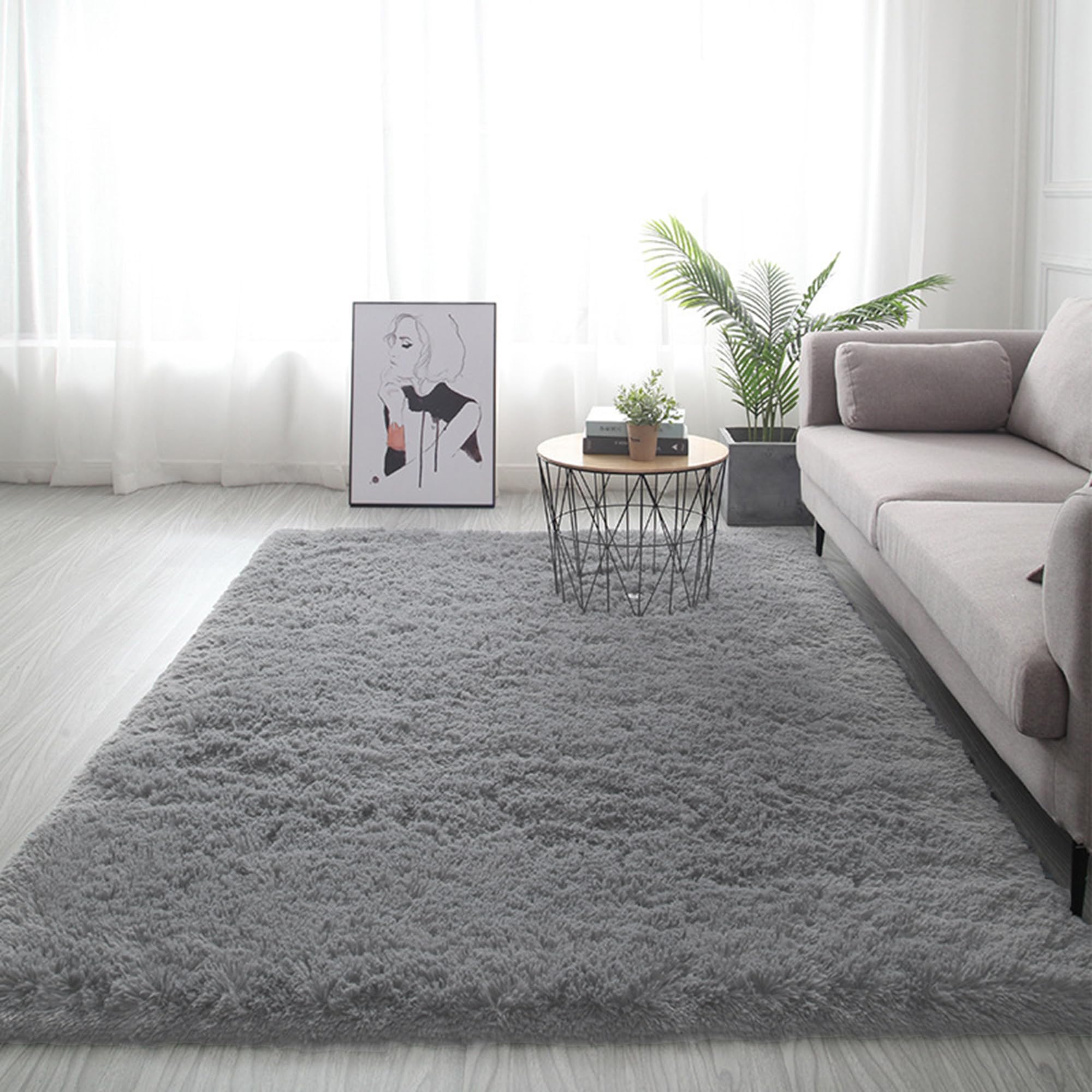 Tapis à poils longs gris 80x160 cm pour chambre, salon et espace enfant