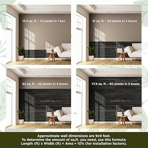 Miniatura 28 de Tablas Shiplap para pared Tablones de madera recuperada para decoración de granja 12 tablones de madera de granero pintados de negro – bricolaje