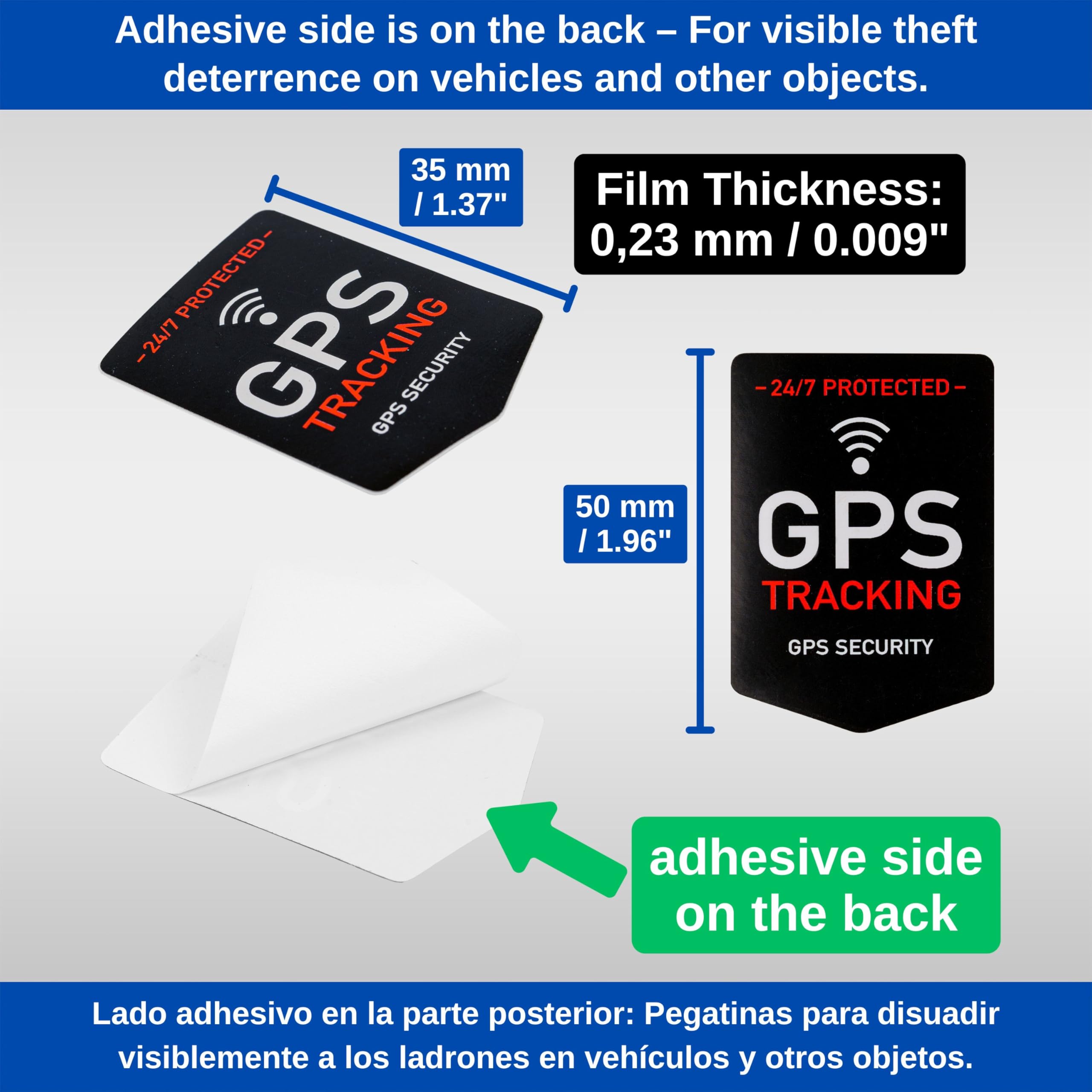 Zestaw Naklejek "GPS TRACKING", 12 Szt, 5 x 3,5 cm, Folia Samoprzylepna, Klej Zewnętrzny, Ostrzegawcza do Użytku Wewnątrz i na Zewnątrz, Antykradzieżowa, Alarmowa GPS