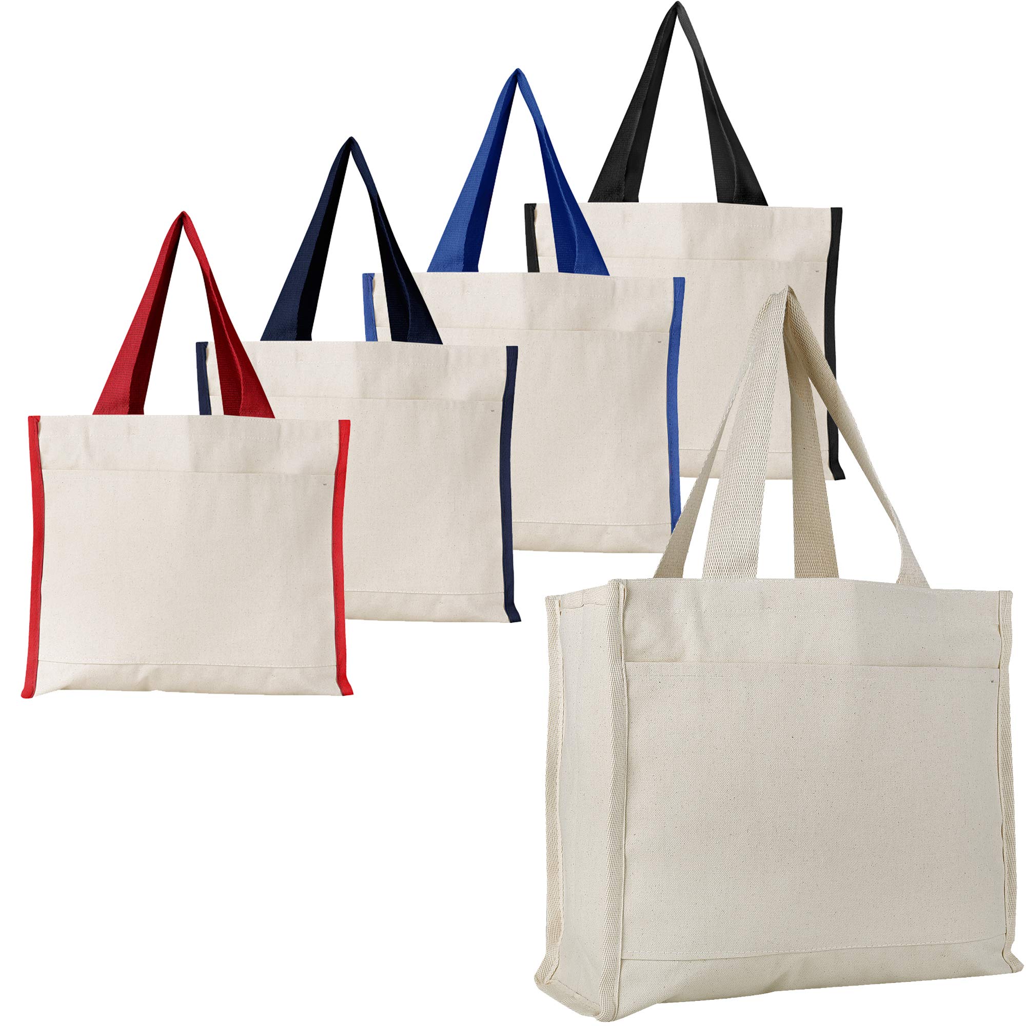 Amazon.com: BagzDepot - bolsa con asas de lienzo reforzado, reutilizable,  con bolsillo frontal, laterales y parte inferior, look divertido de bolsa  con asas, 100 % lienzo natural lona, bolsas resistentes para compras