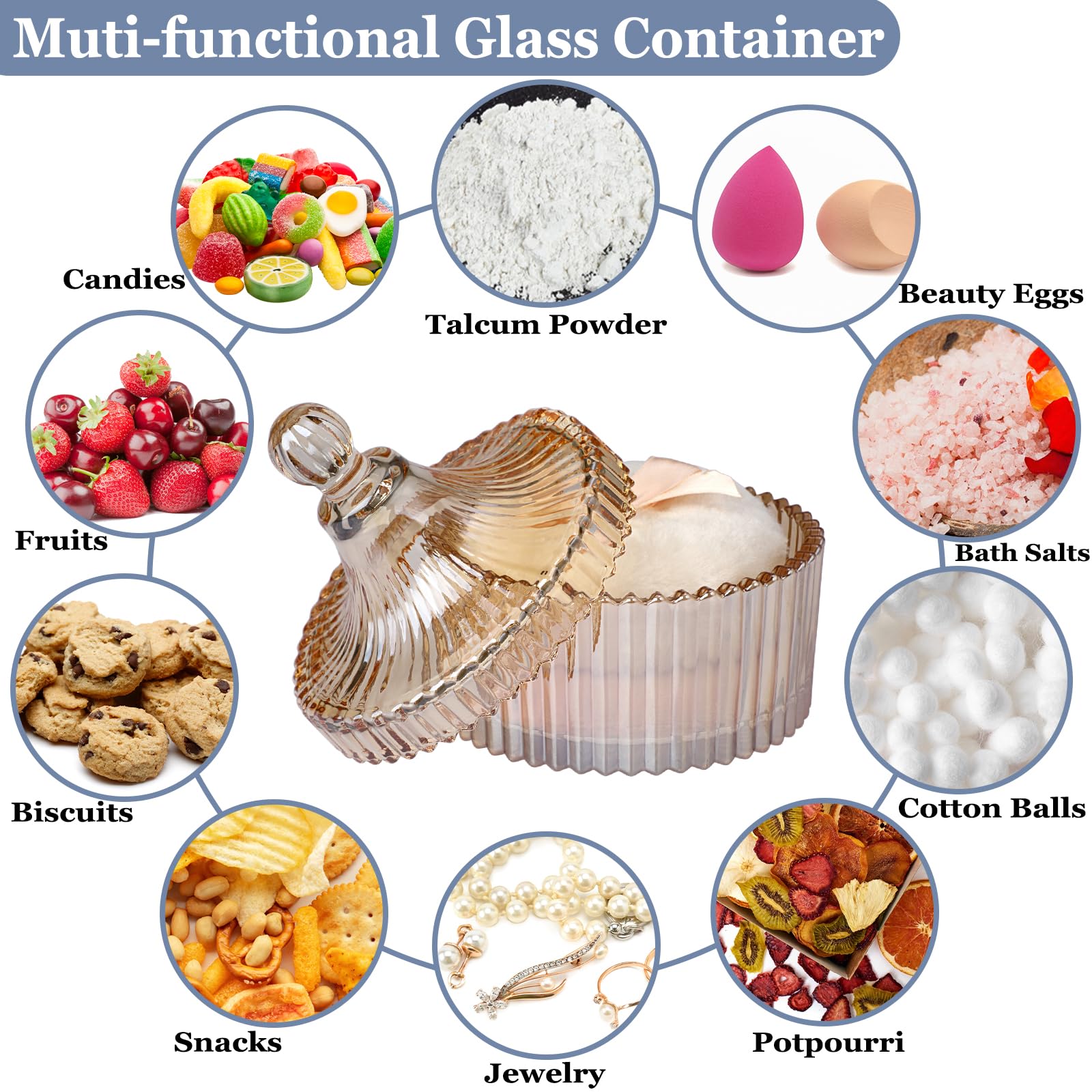 Lot de 3 boîtes à poudre en verre - Pour poudre corporelle - Pour bébé - Avec pompon à poudre - Étui à poudre pour poudre corporelle, talc, poudre cosmétique - Cadeau pour voyage, anniversaire