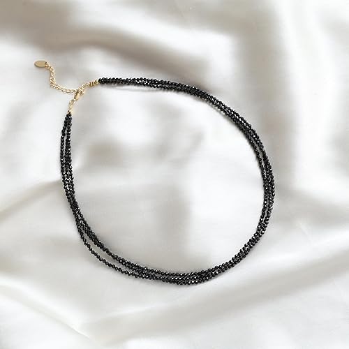 Miniatura 3 de Gempires Black Spinel Triple Layered Beaded Necklaces for Women, Choker Style, Black Crystal Necklace, New Year Gifts for Her, Handmade Jewelry, 14k
