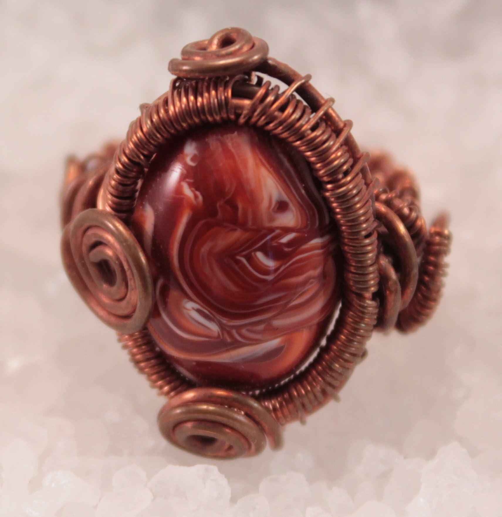 Fancy Gorgeous Wire Wrapping copper ring with Red Acrylic Stone - Red Volcano