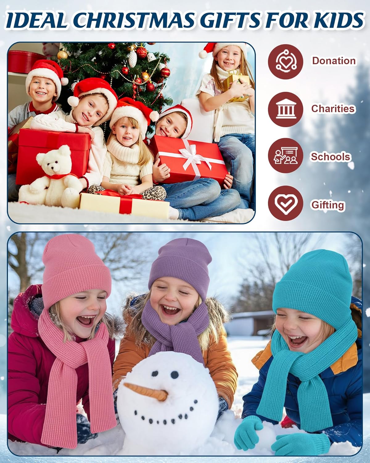 Suhine 12 Pcs Kids Beanies Scarves Gloves Winter Set Gloves Knitted Scarves Wrap Winter Beanie Hat for Boys Girls 5-12 - Image 6