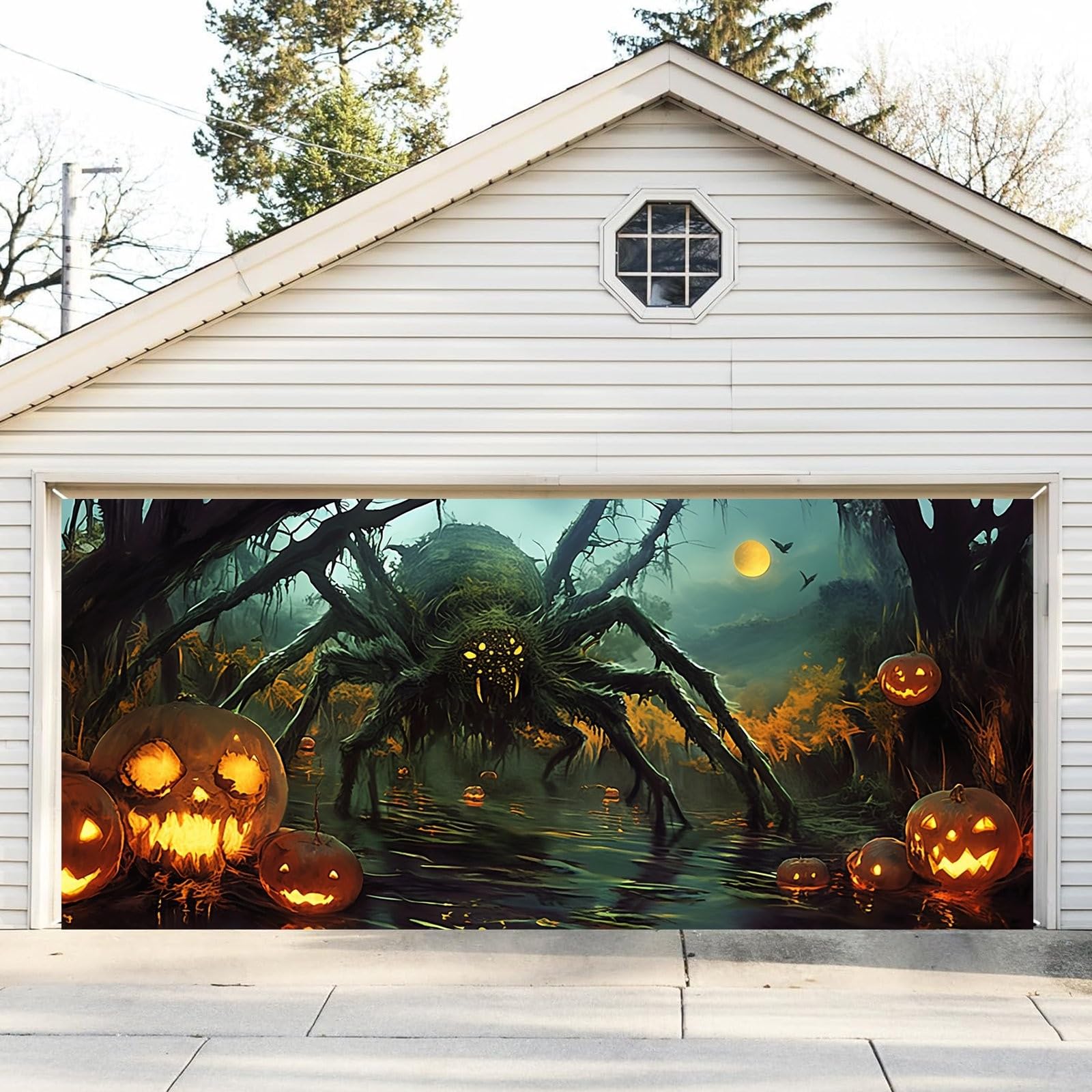 Letrero de Halloween para garaje que combina un diseño exquisito con materiales duraderos que te ayuda a crear un excelente fondo de fotos navideñas