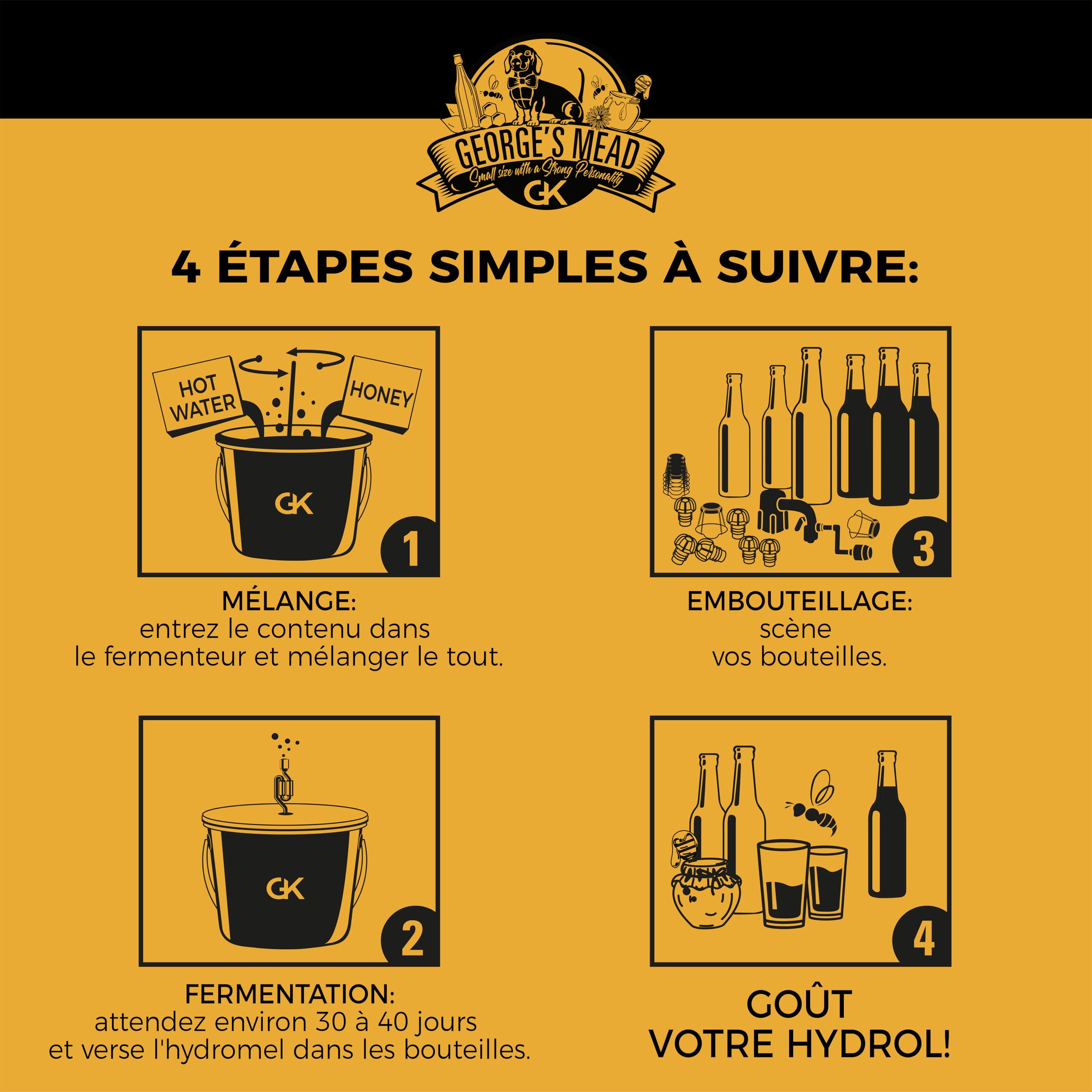 Beer & Wine - Kit de Fermentation George's Hydromel 5l - Hydromel Artisanal Fait Maison - Kit de Production d'hydromel - Idée Cadeau