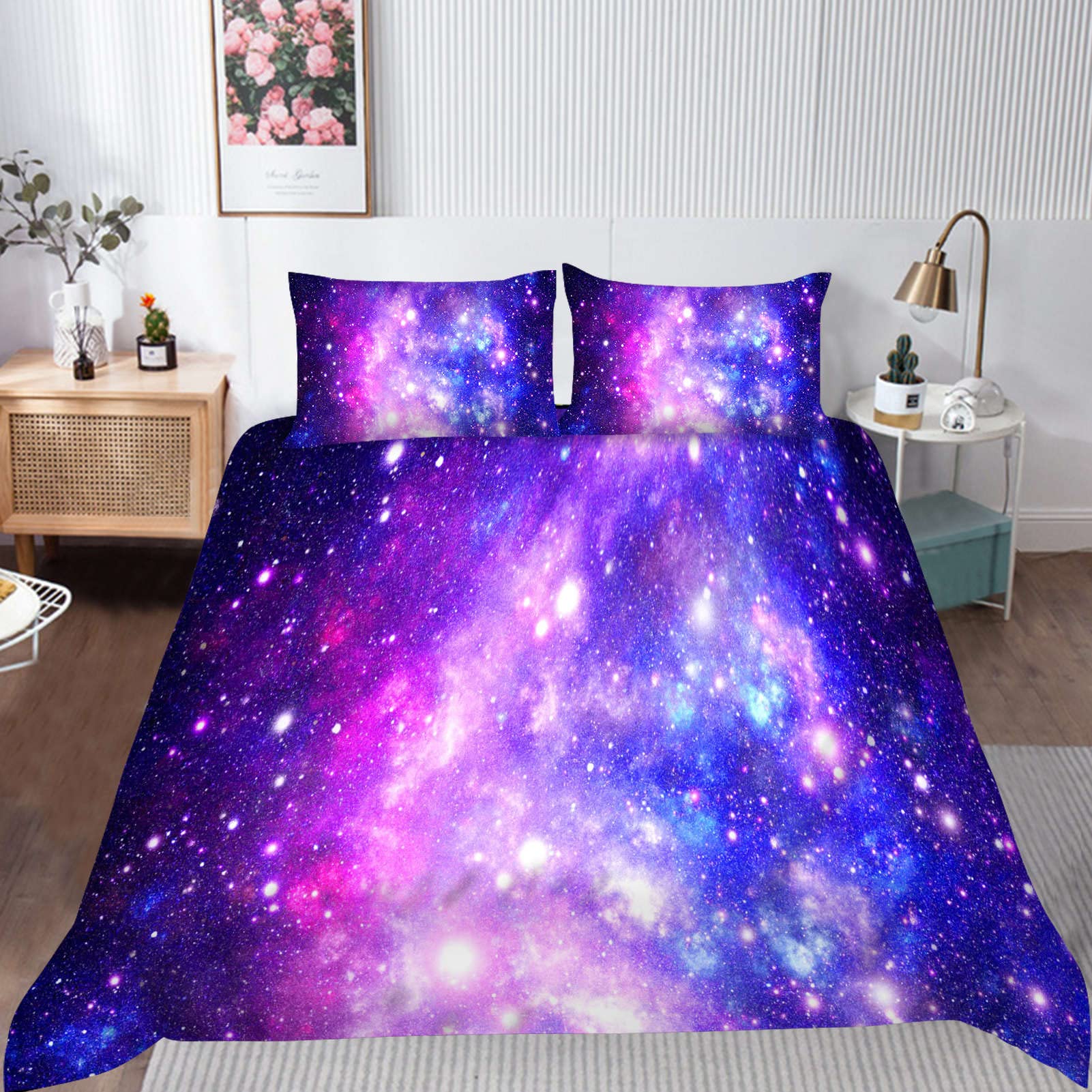 YUANZU Nebula Bedding Set Double for Kids Boys Girls Galaxy Duvet Cover Set 3 Pieces Space Universe Stars Starry Printed Soft Microfiber Quilt Cover with Zipper Closure (200 x 200 cm & 2Pillowcase) - Image 2