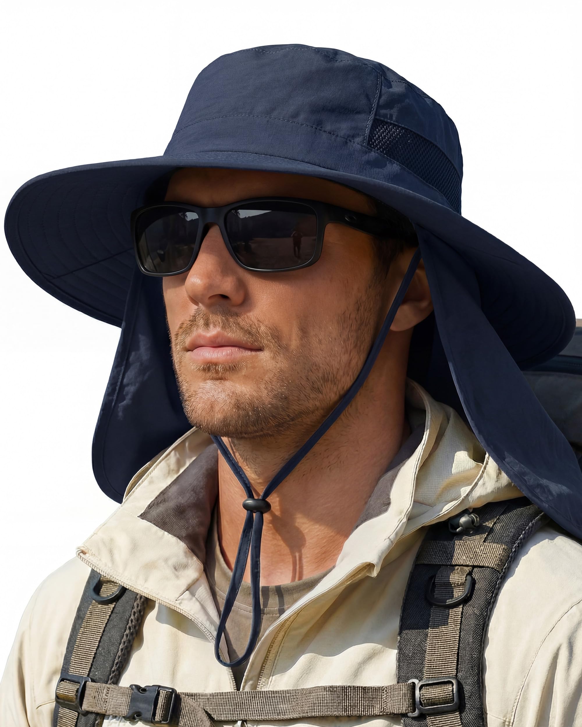 Sun Hats for Men Wide Brim Bucket Hat with Neck Flap for Fishing &amp; Hiking Mens Sun Hat for UV Protection