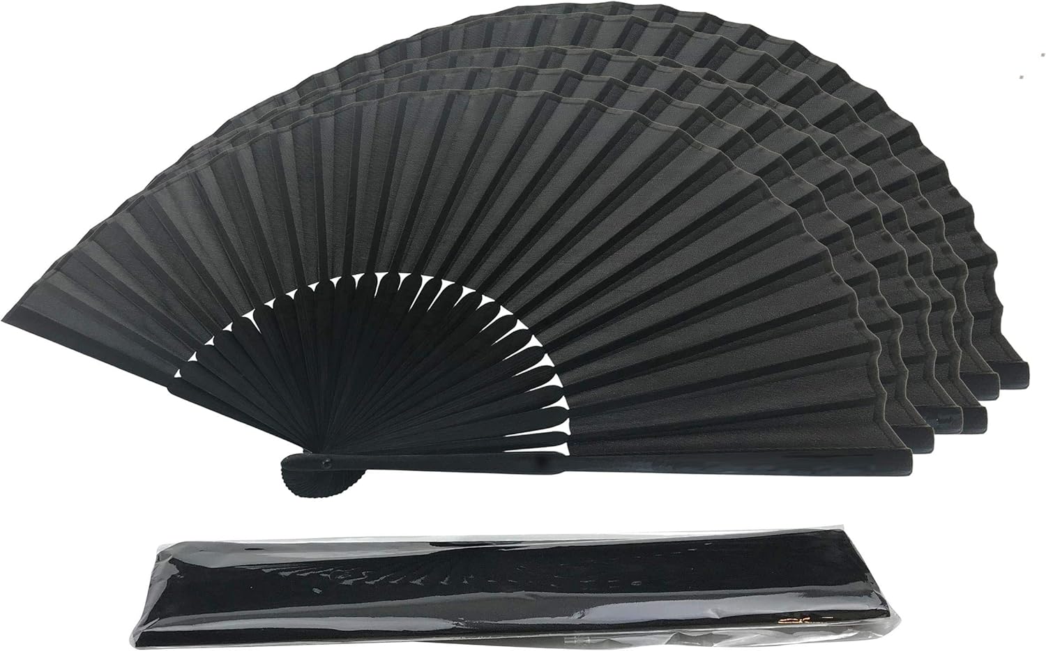FANSOF.FANS Black Silk Fabric Folding Hand Held Fan with a Pouch Bamboo Ribs Chinese Vintage Handheld Girls Women Wedding Party Favour Gift (Simple Black)