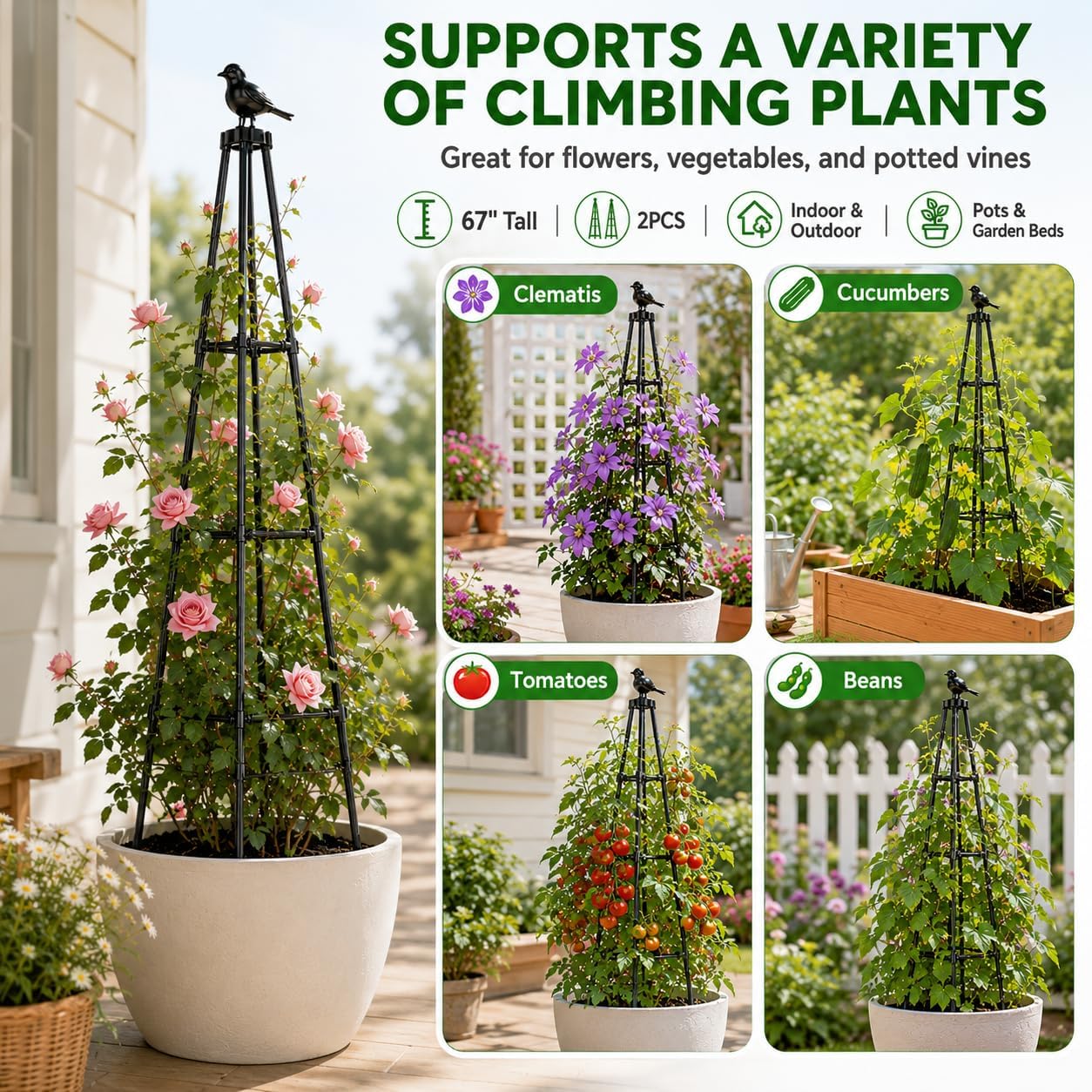 Garden Obelisk Trellis for Climbing Plants Outdoor 67" Black 2PCS image 3