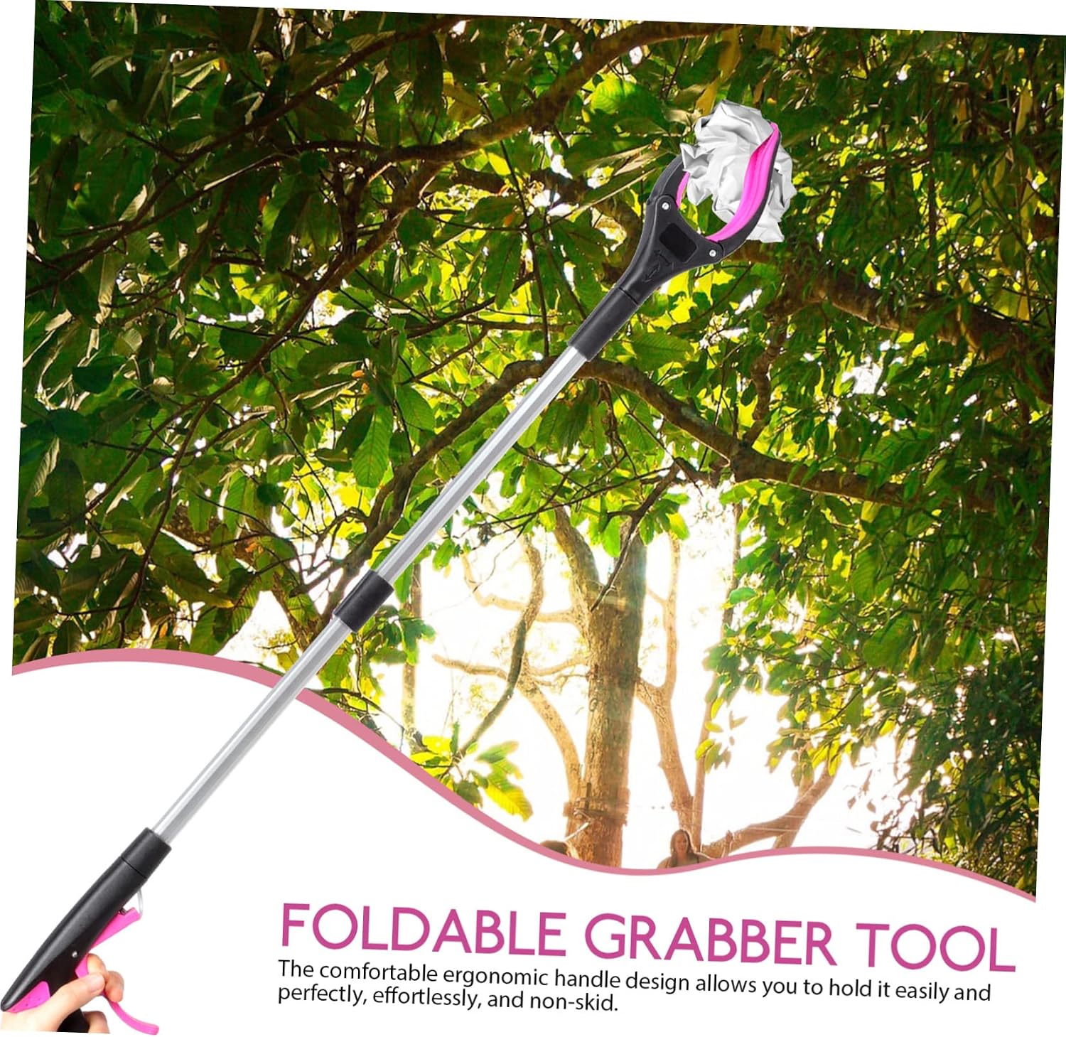 Folding Trash Picker Grabber Tool Portable Litter Clamp with Ergonomic Grip for Collection for Seniors and Outdoor Cleaning Tasks Purple