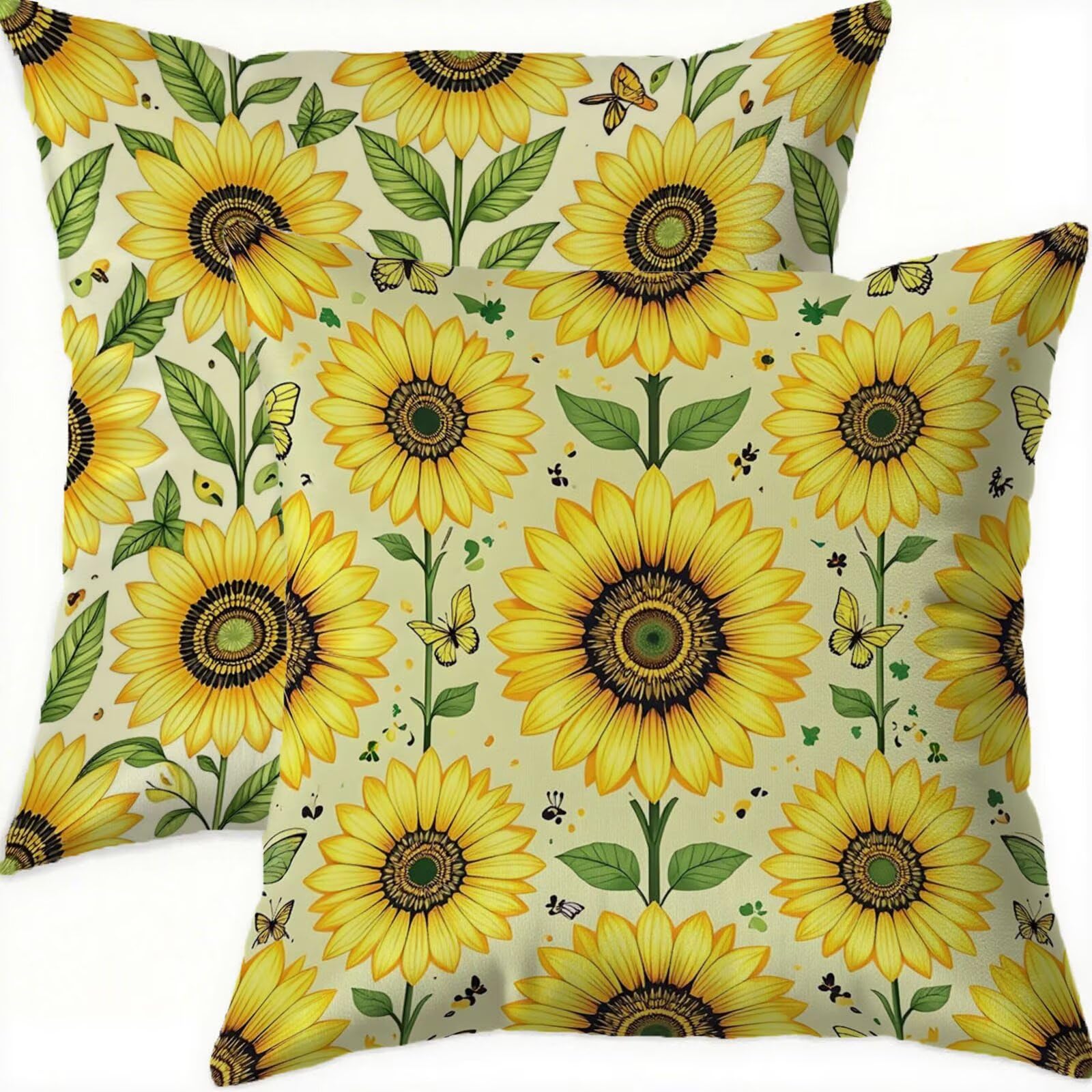 Housse coussin 80x80cm imperméable en velours jaune lot de 2 pour canapé de salon