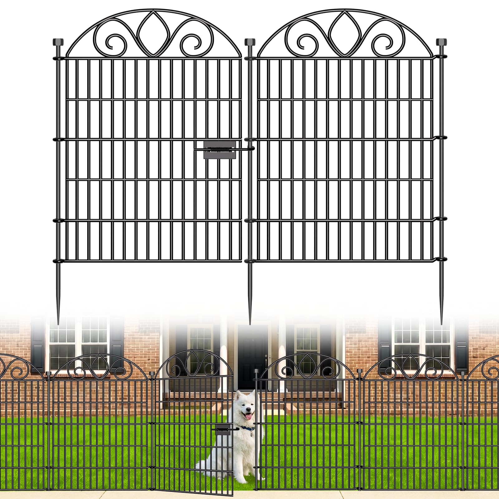 10 Panels No Dig Decorative Garden Fence with Gate – 86cm (H) x 670cm (L) Outdoor Rustproof Metal Dog Fence for Yard, Animal Barrier Fence for Pet, Border, Patio, Flower Bed | Temporary Fencing