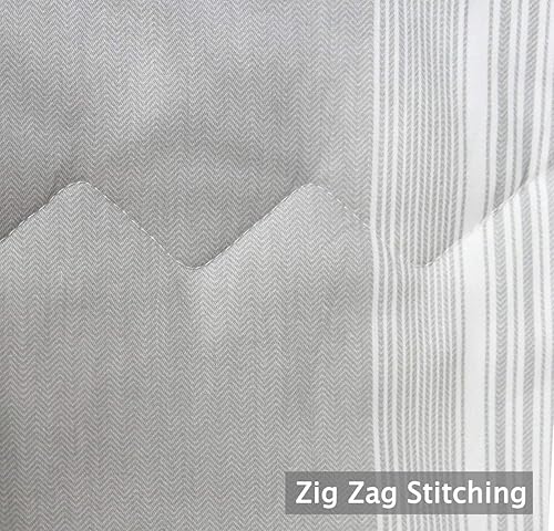 Miniatura 5 de SLEEPBELLA Juego de edredón tamaño King, 600 hilos de algodón gris claro y rayas blancas reversibles, juego de ropa de cama de plumón alternativo de