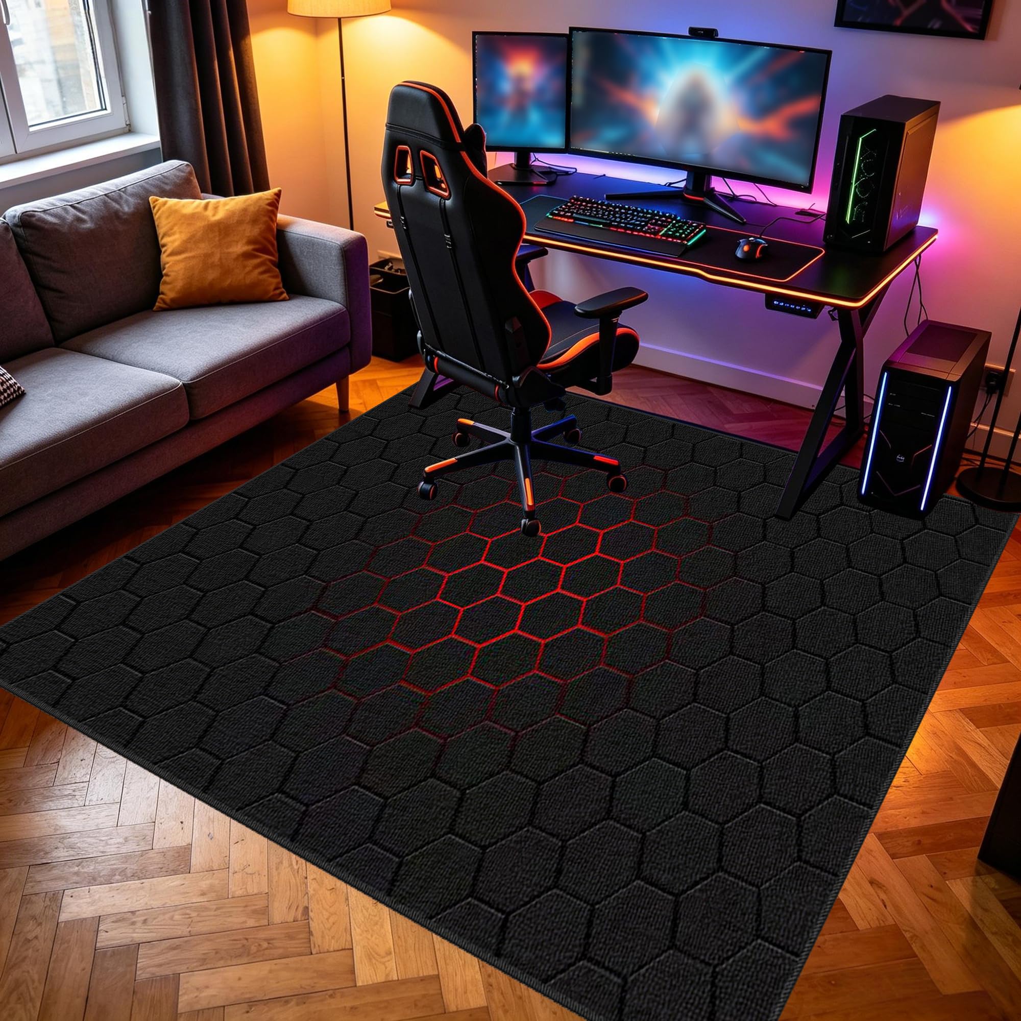 Dywanik dla graczy, antypoślizgowa mata podłogowa, 160 x 220 cm, mata ochronna na podłogę, do pokoju gamingowego, do obszaru zabaw, podkładka pod krzesło gamingowe