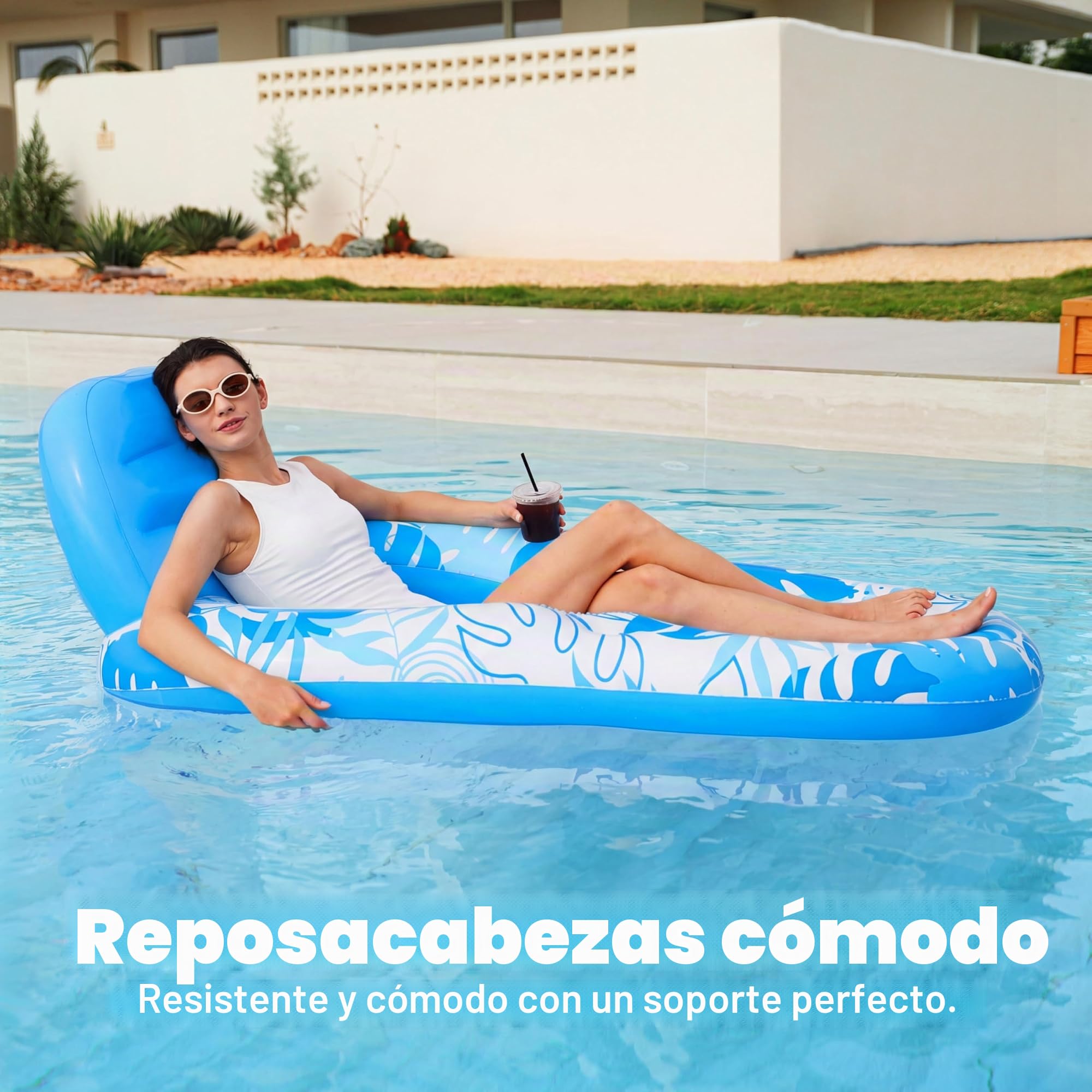 SLOOSH Flotadores Inflables para Piscina, Reclinable para Adultos, Flotador de Piscina con Respaldo Ajustable, Silla Flotante con Portavasos y Reposapiés para Fiesta de Verano en la Piscina