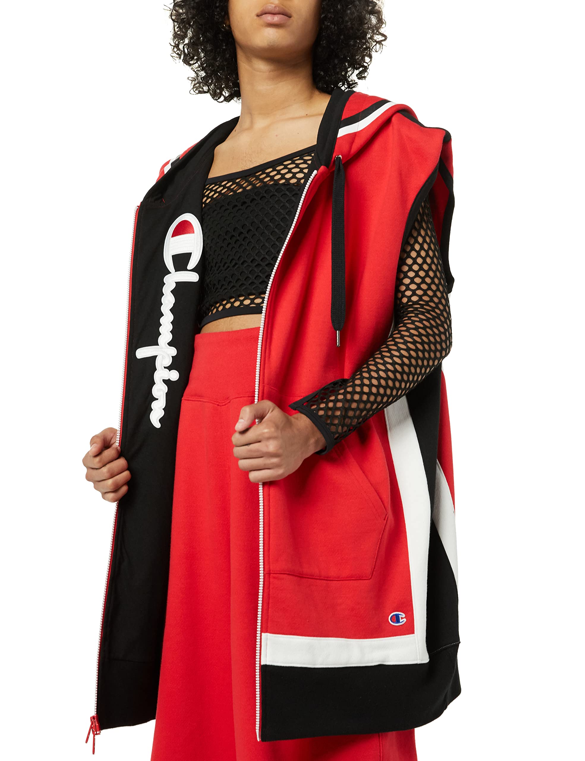 Champion Damska bluza z kapturem oversized Reverse Weave Vest, czerwony/heban/biały-510515, L-XXL