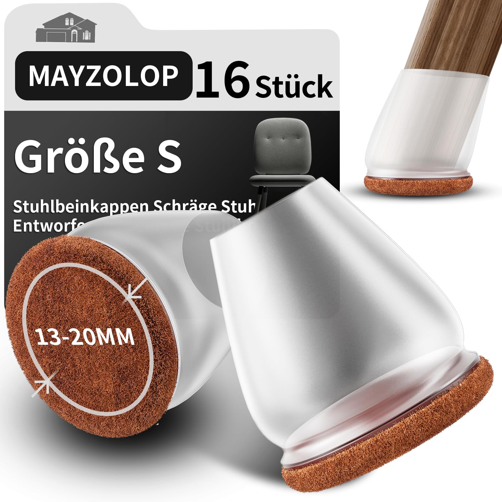 stuhlbeinkappen schräge stuhlbeine mit Filz, Gummi stuhlbeinkappen, Filzgleiter, Möbelmatte Für Hartholzböden 16pcs