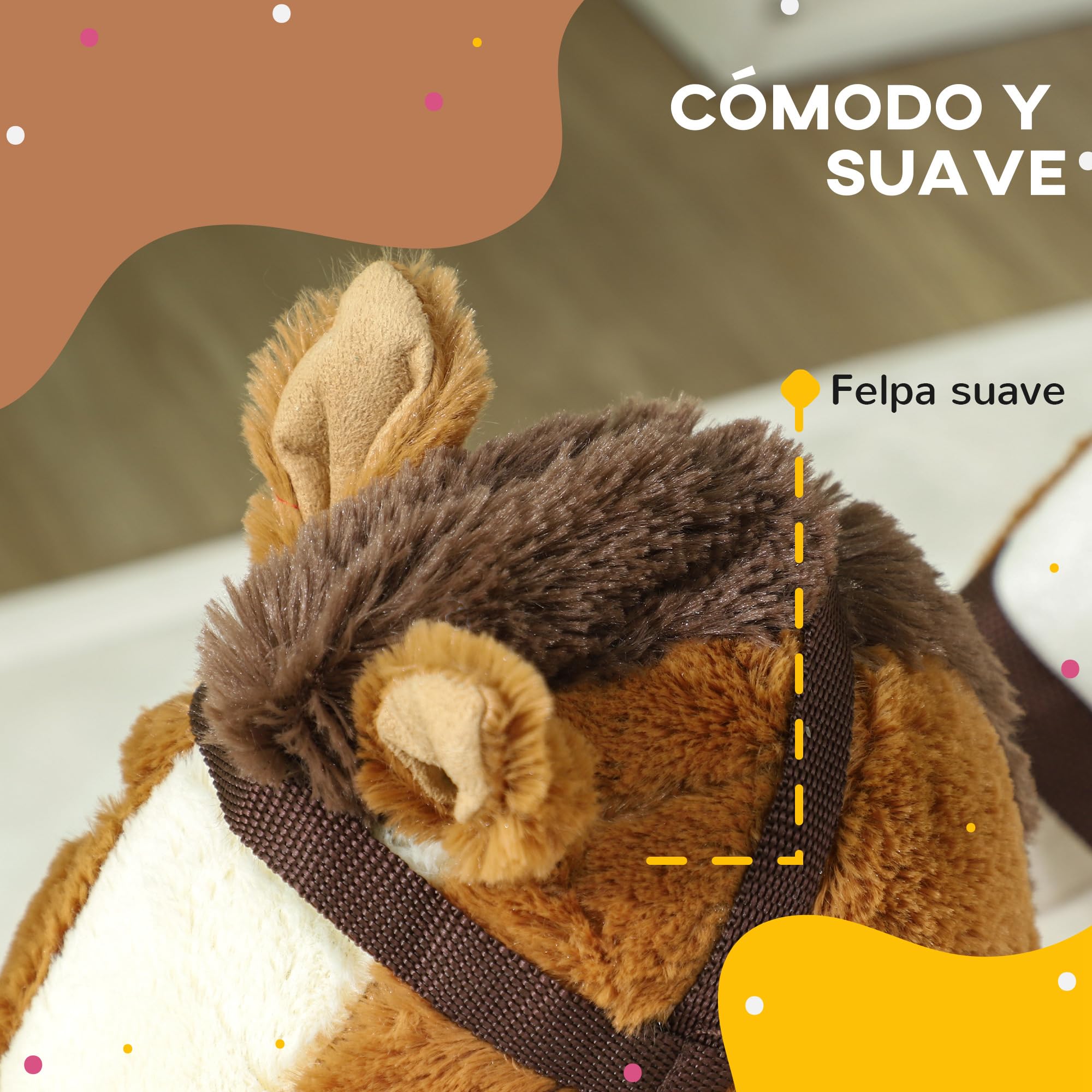 AIYAPLAY Caballo Balancín para Niños de 18-36 Meses Caballo de Juguete con Mangos Sonido Cinturón de Seguridad y Base de Madera de Álamo Carga 25 kg 68x33x45 cm Marrón