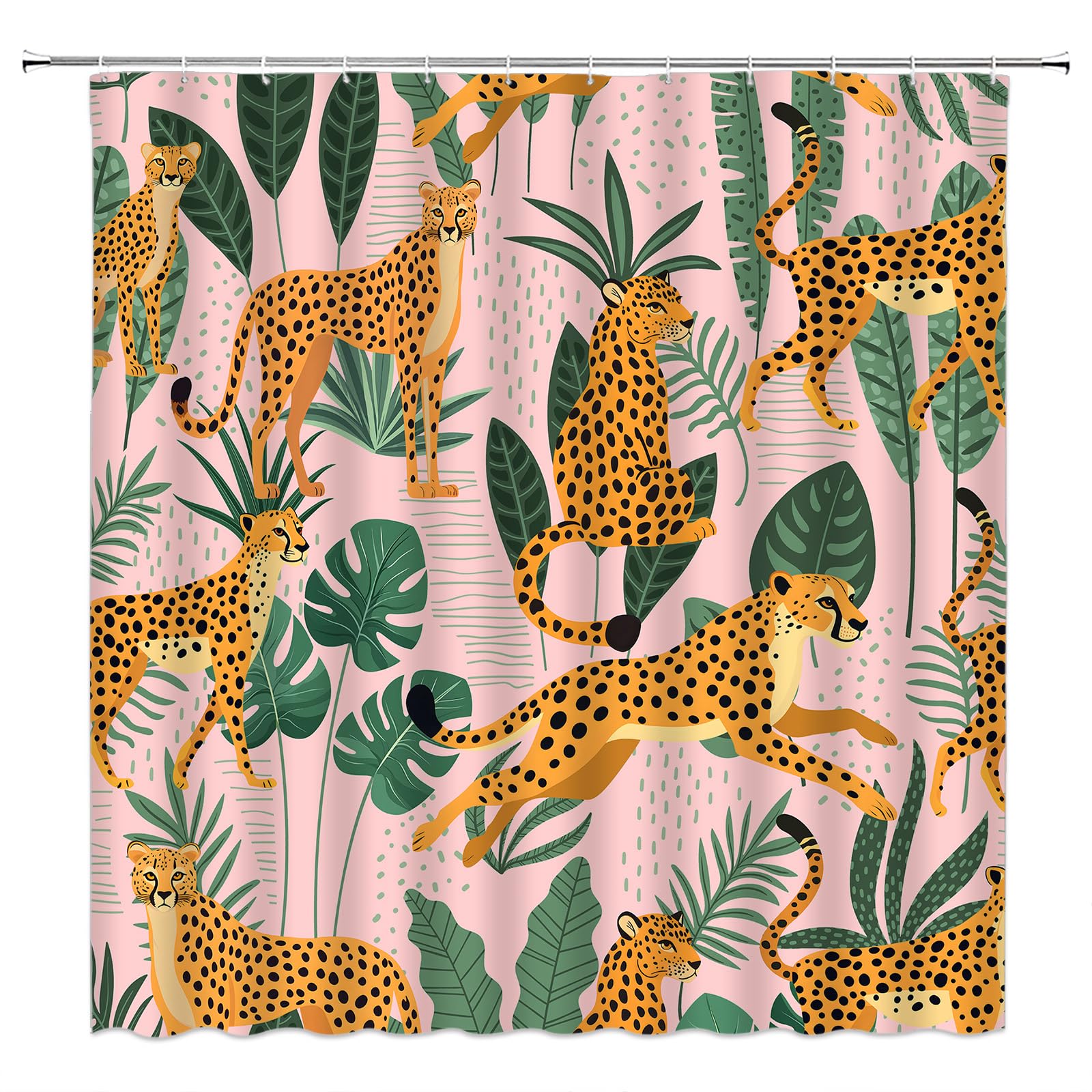 CCXTCZ Leopard Palm Leaves Shower Curtain Cheetah Tropical Jungle Animal Wildlife Tiger Big Cat Boho Aesthetic Minimalist Modern Art Fabric Bathroom