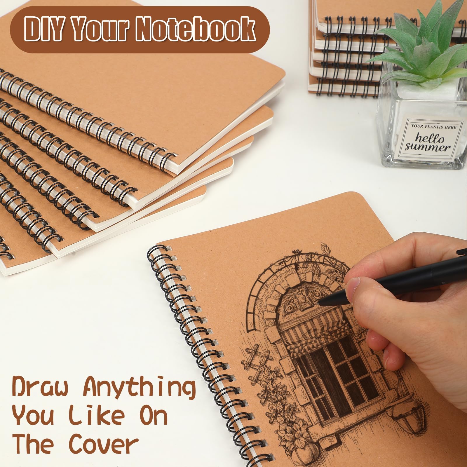 miikoul Paquete de 150 cuadernos con espiral A5, cubierta de papel kraft, 8.3 x 5.5 pulgadas, 60 hojas/120 páginas, cuadernos rayados a granel, cuaderno de tapa dura, cuadernos de viaje para