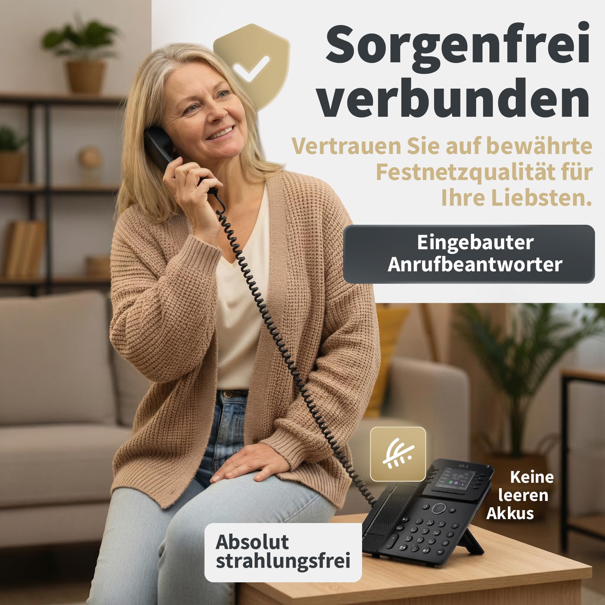 GEQUDIO GA-3 Festnetztelefon Schnurgebunden Anrufbeantworter Farbdisplay Tischtelefon für alle Anschlüsse FritzBox Speedport TAE Hybrid IP Deutsche Anleitung USB EU-Version