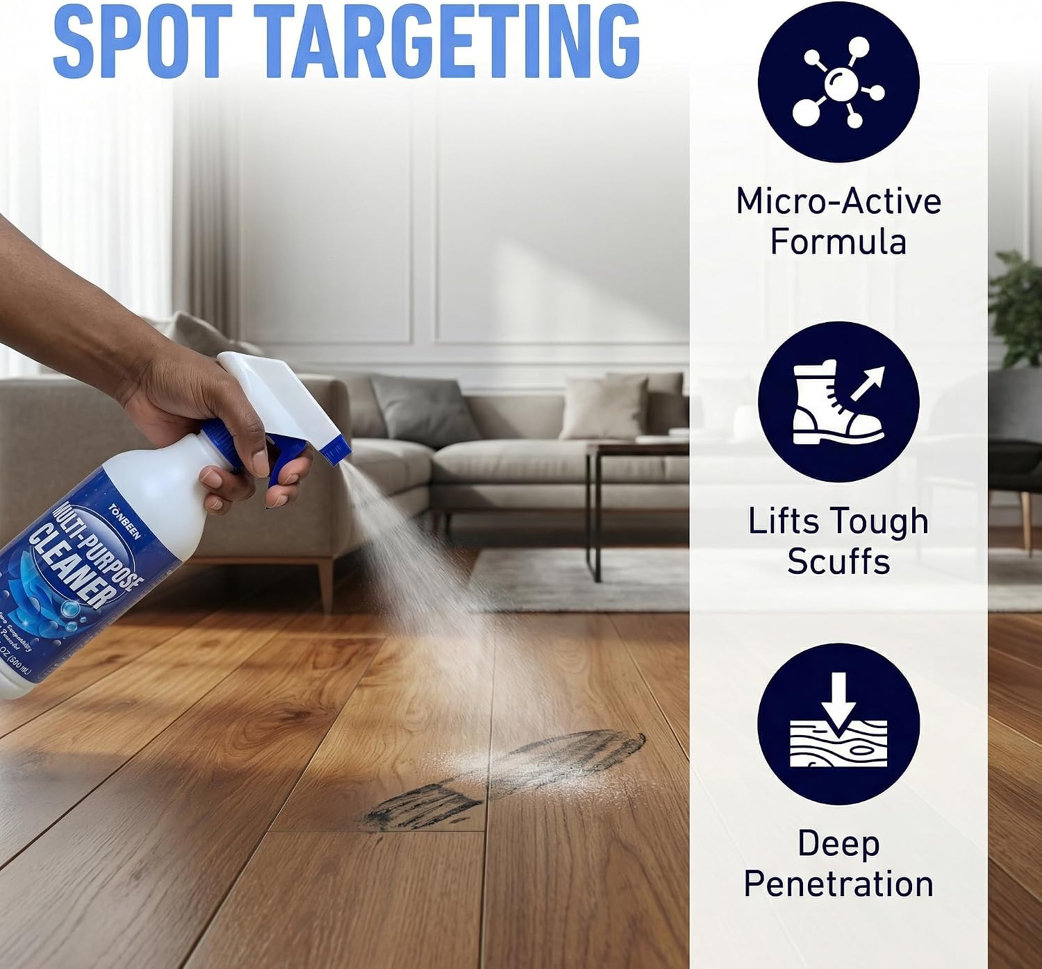 Premium Multi-Surface Cleaner for PVC Floors & Hard Surfaces, Effectively Removes Shoe Marks, Grease, Oil Stains, Drink Spills, and Dust from Laminate Flooring, Floor Seams, 500ml image 5