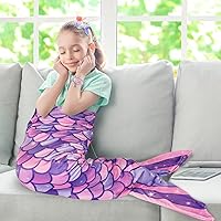 Vista 5 de WERNNSAI Manta de cola de sirena, manta suave de sirena con pulsera de horquilla, manta suave de franela morada, regalo para niñas, cumpleaños